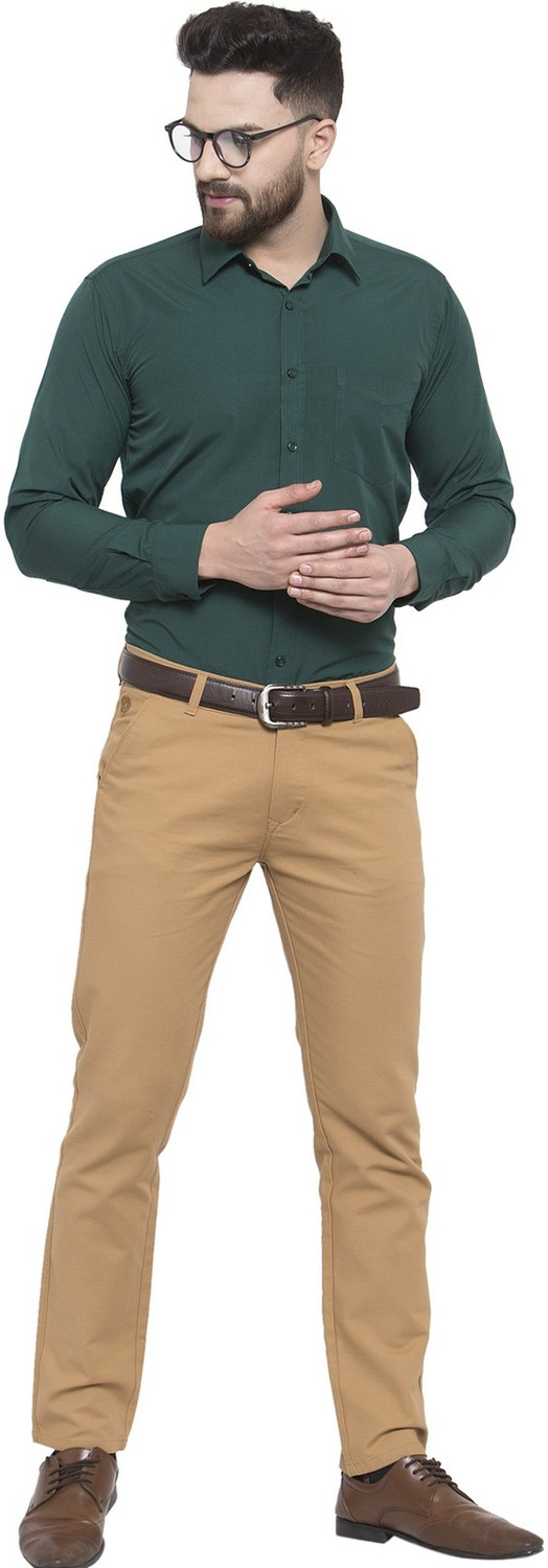 Image of English Navy Men Solid Formal Green Shirt
