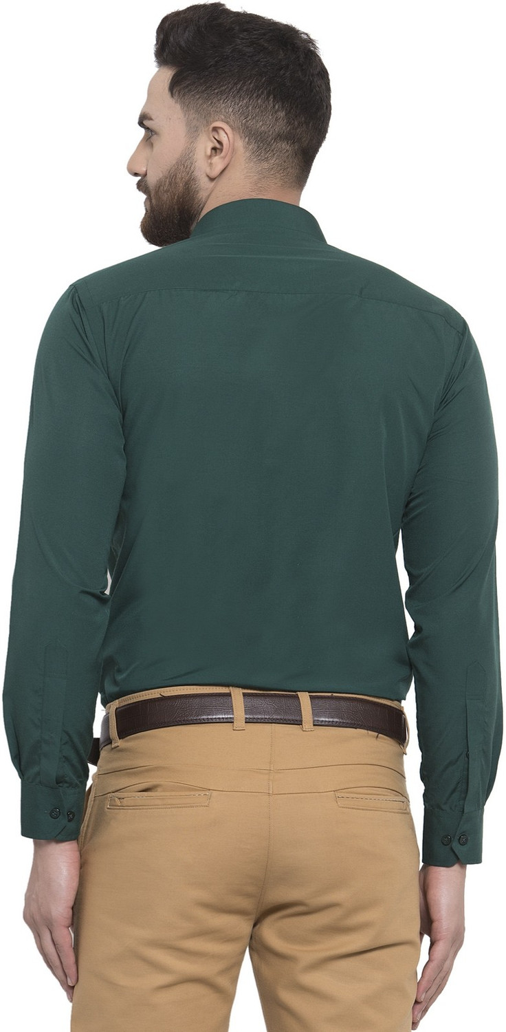 Image of English Navy Men Solid Formal Green Shirt