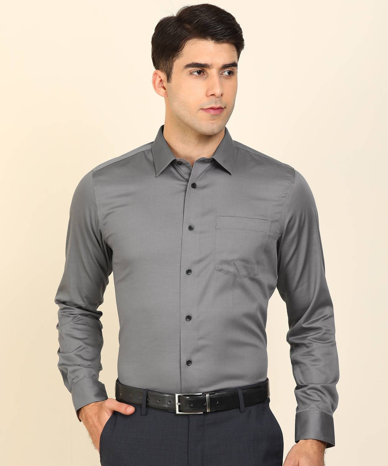 Blackberrys Men Solid Formal Grey Shirt