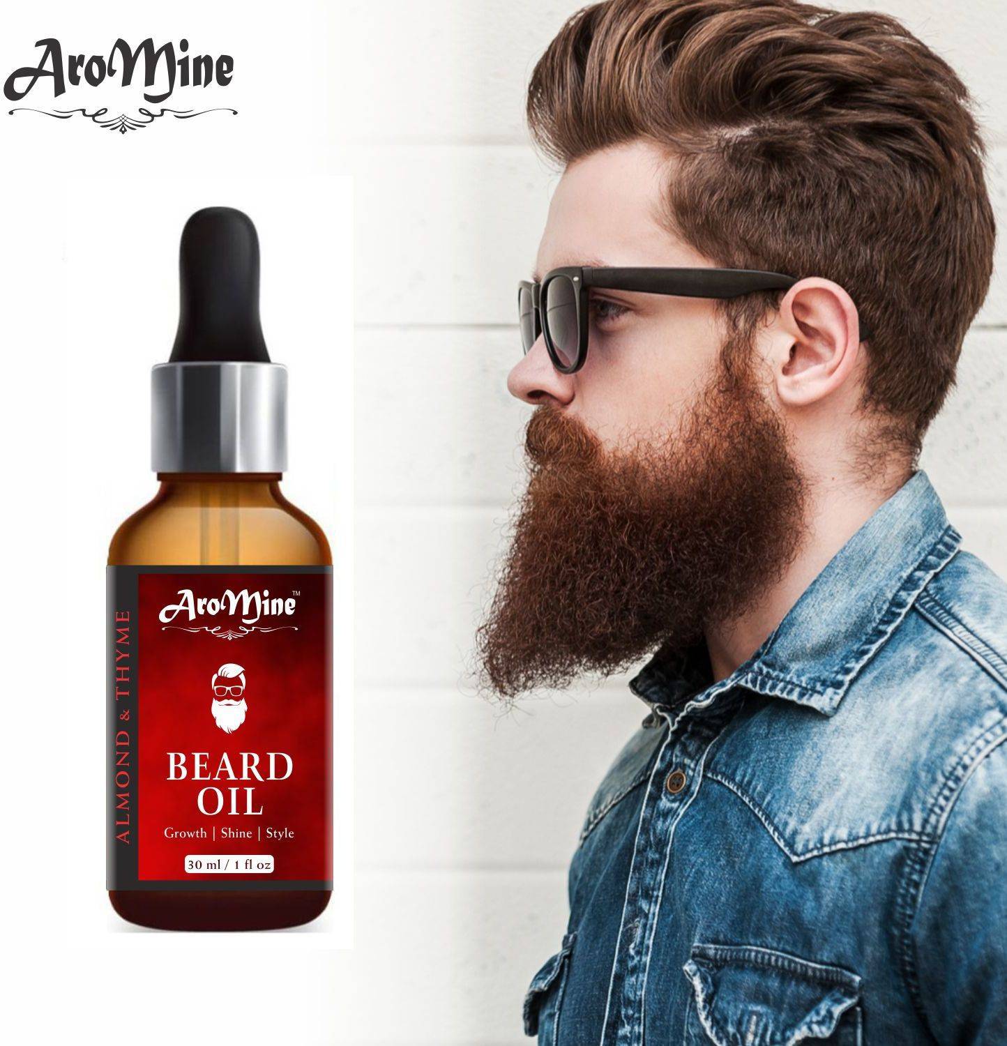 AroMine Beard Growth Oil (30ml) | 100% Natural | For Beard Growth Hair Oil