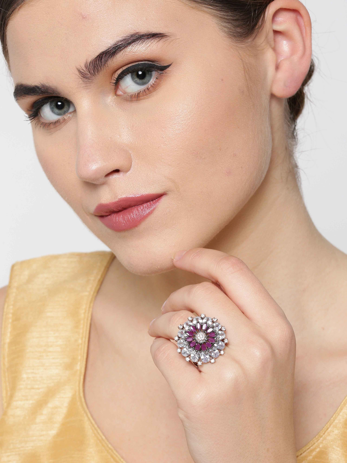 Image of Priyaasi Stylish & Traditional Silver-Plated American Diamond Ring for Women & Girls Brass Silver Plated Ring