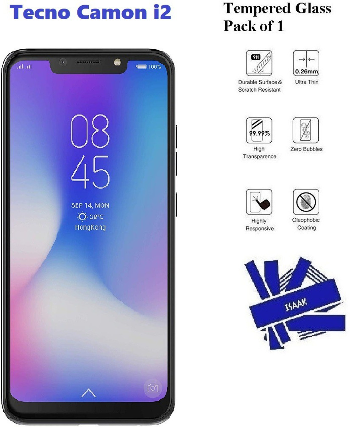 Image of ISAAK Tempered Glass Guard for Tecno Camon i 2