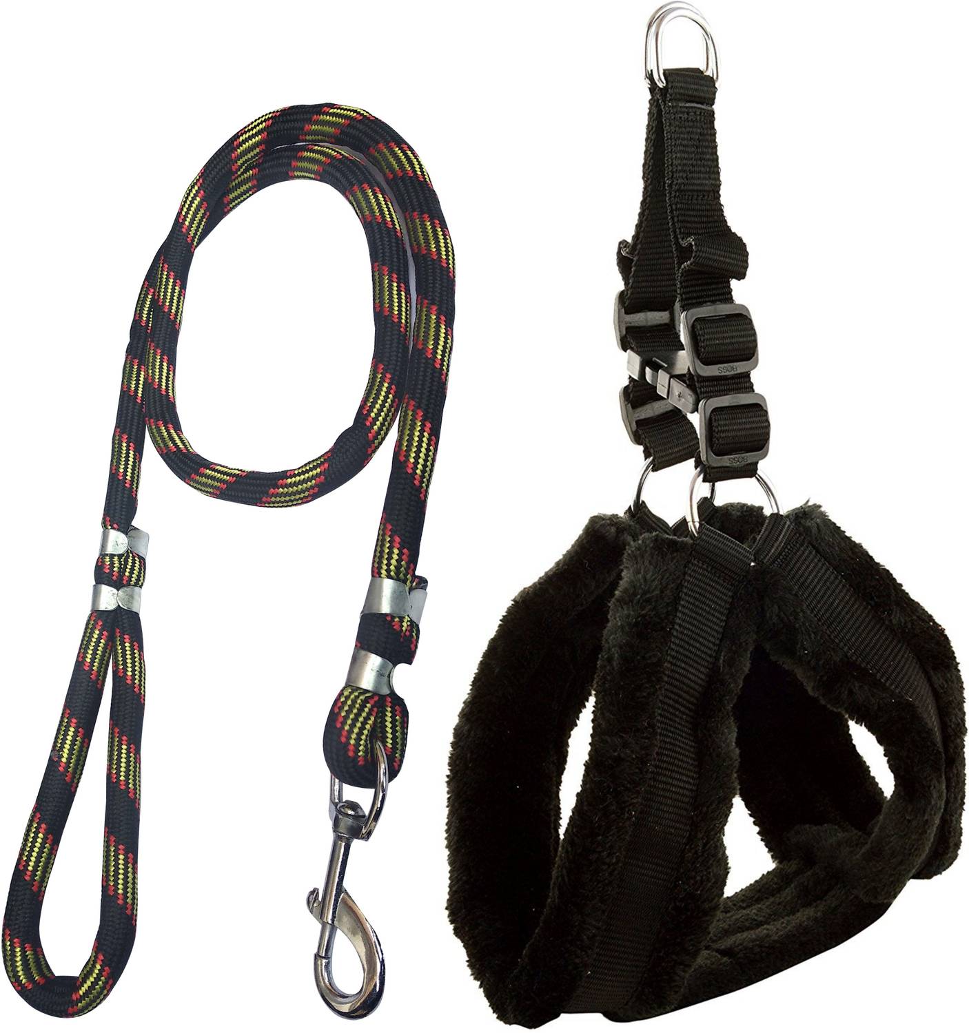 ADIOS Good Quality Black Color Feather Padded Dog Body Cross/Dog Body Harness with Designer Black Lead Dog Belt 1.5m-2m lengthy Dog Harness & Leash