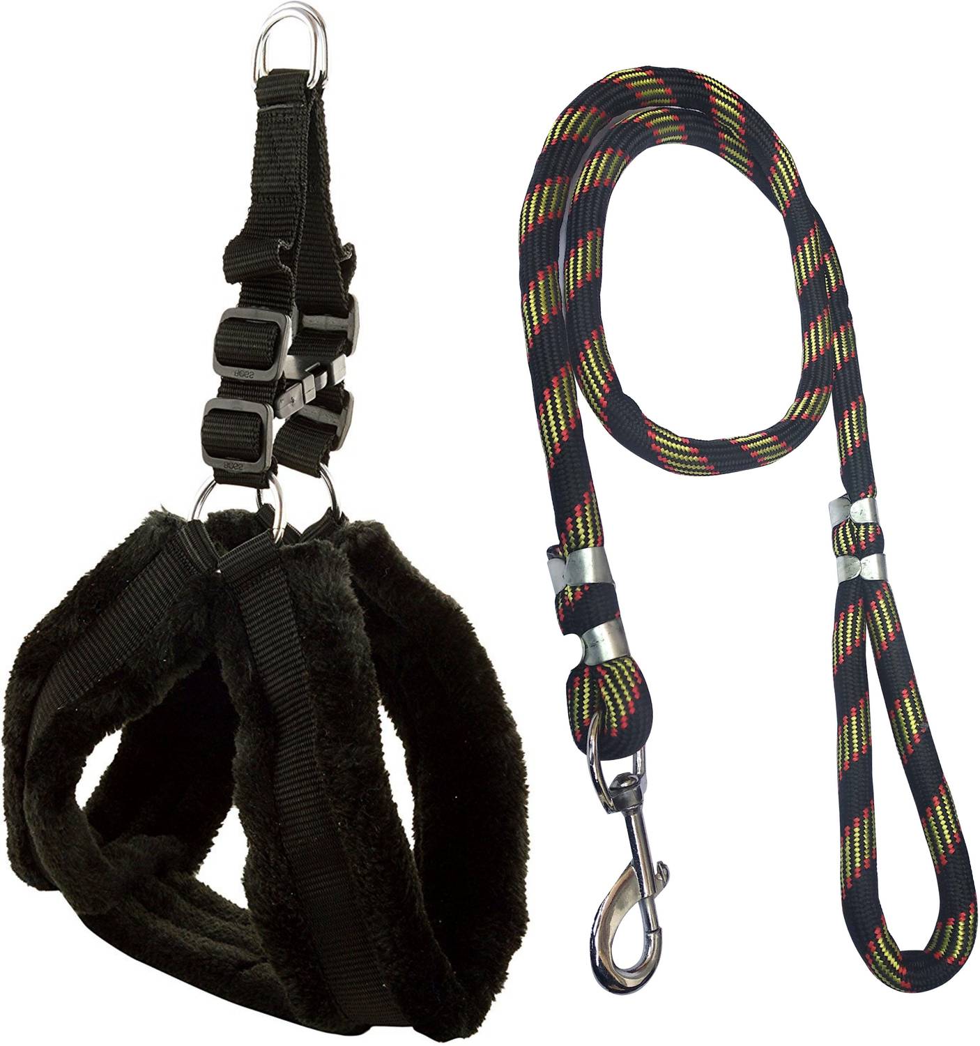 ADIOS Good Quality Black Feather Dog Body Cross/Dog Body Harness with Designer Black Lead Dog Belt 1.5m-2m lengthy Dog Harness & Leash