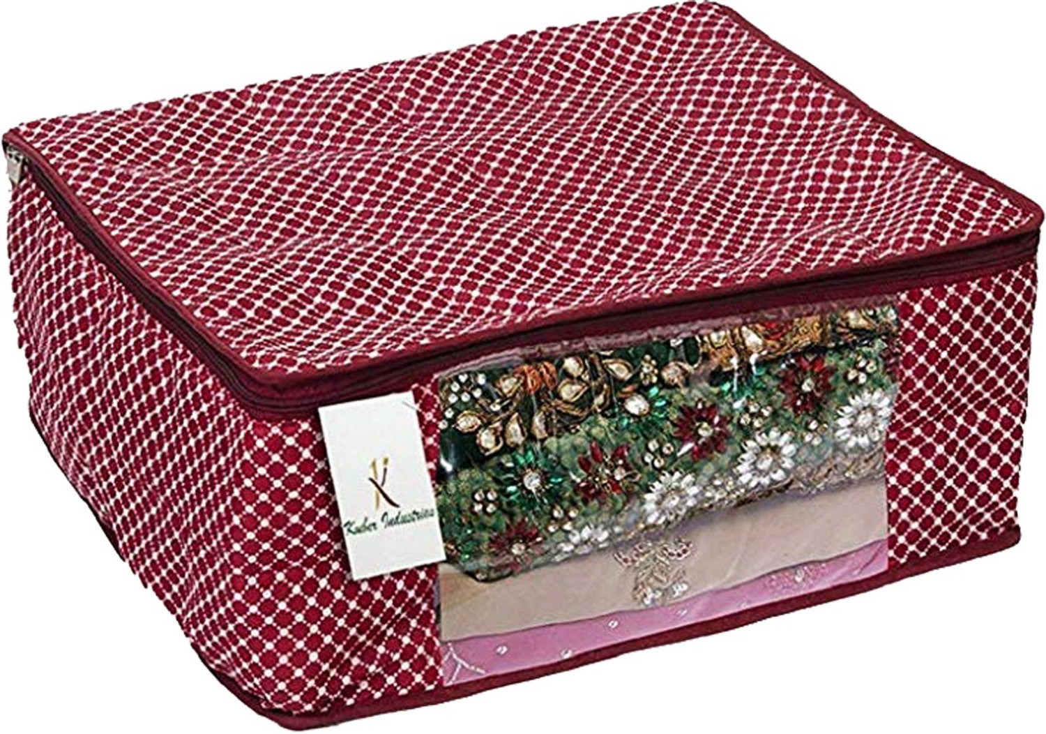 Image of KUBER INDUSTRIES Polka Dots Designer Polka Dots 2 Pieces Cotton 3 Layered Quilted Saree Cover (Maroon) - CTKTC31052 CTKTC031052