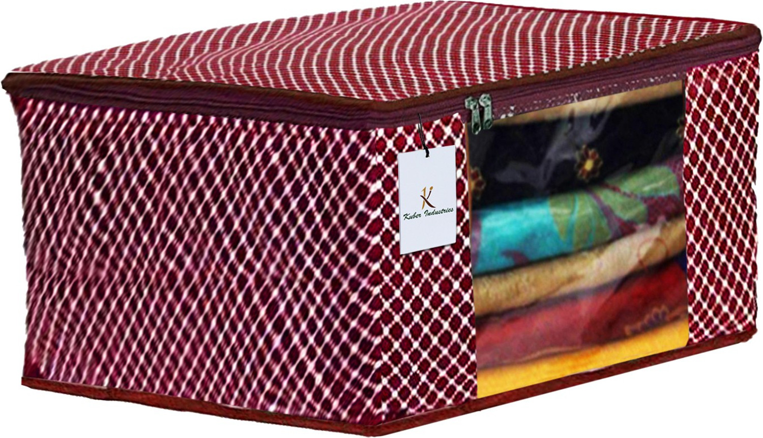Image of KUBER INDUSTRIES Polka Dots Designer Polka Dots 2 Pieces Cotton 3 Layered Quilted Saree Cover (Maroon) - CTKTC31052 CTKTC031052