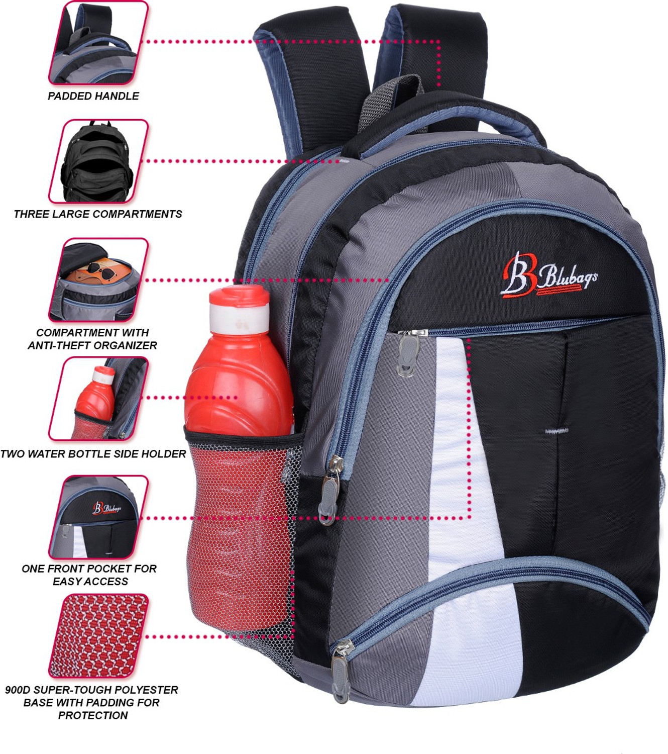 Image of blubags Stylish Collage Waterproof Bags & Laptop Bags 36 liters Black Backpack Waterproof School Bag