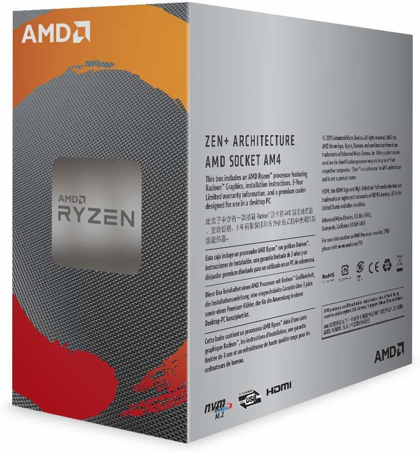 Image of AMD Ryzen 3 3200G with Radeon Vega 8 Graphics (YD3200C5FHBOX) 3.6 Ghz Upto 4 GHz AM4 Socket 4 Cores 4 Threads 2 MB L2 4 MB L3 Desktop Processor