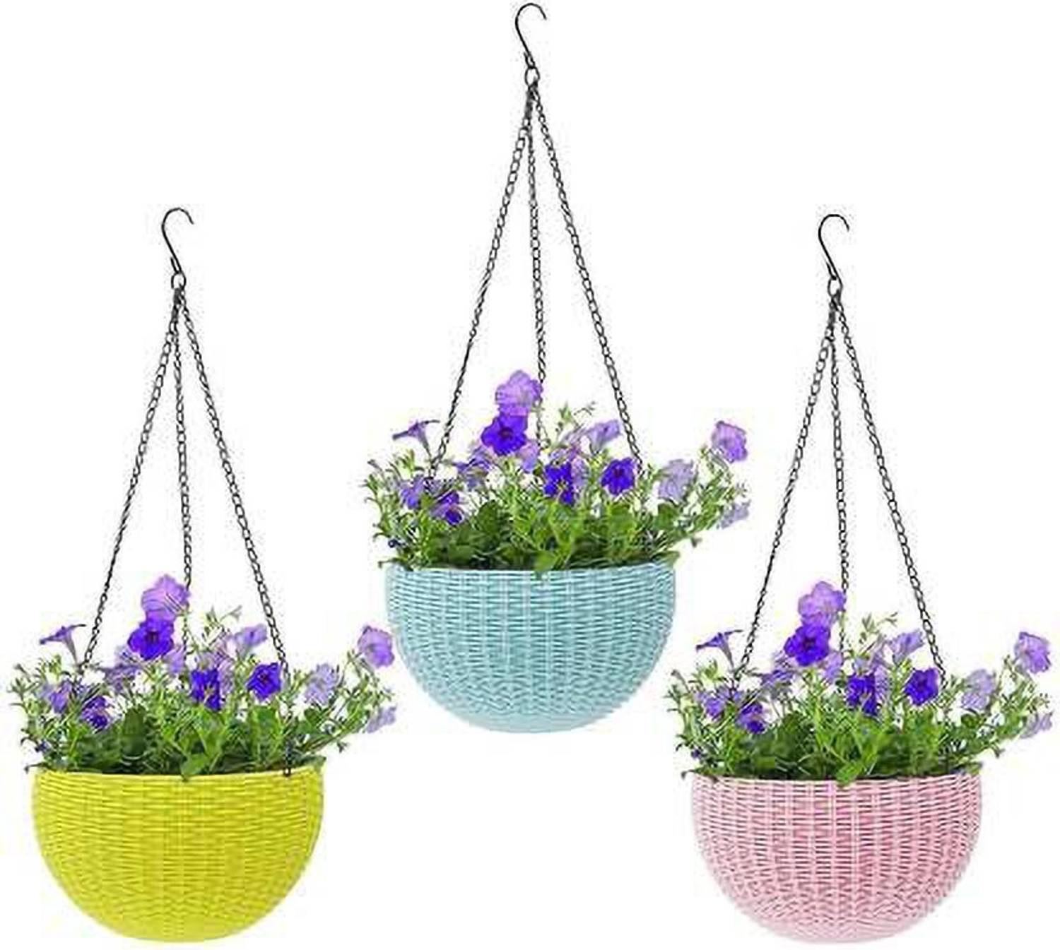 Abasr Beautiful Hanging Pots for Railings/Railing Flower Pot - Set of 4 (Multicolor) Plant Container Set (Pack of 4, Plastic Plant Container Set