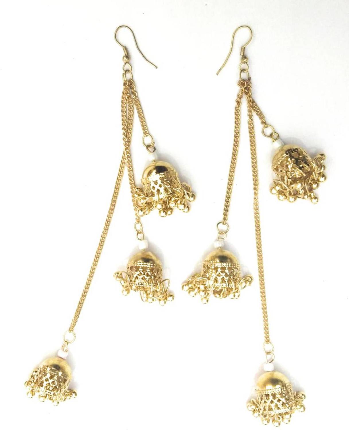 athizay Big Golden Ethnic layered Jhumkas Shines gold finish with golden light embellishments for wedding and party wear women fashion jewellery Beads Metal Jhumki Earring