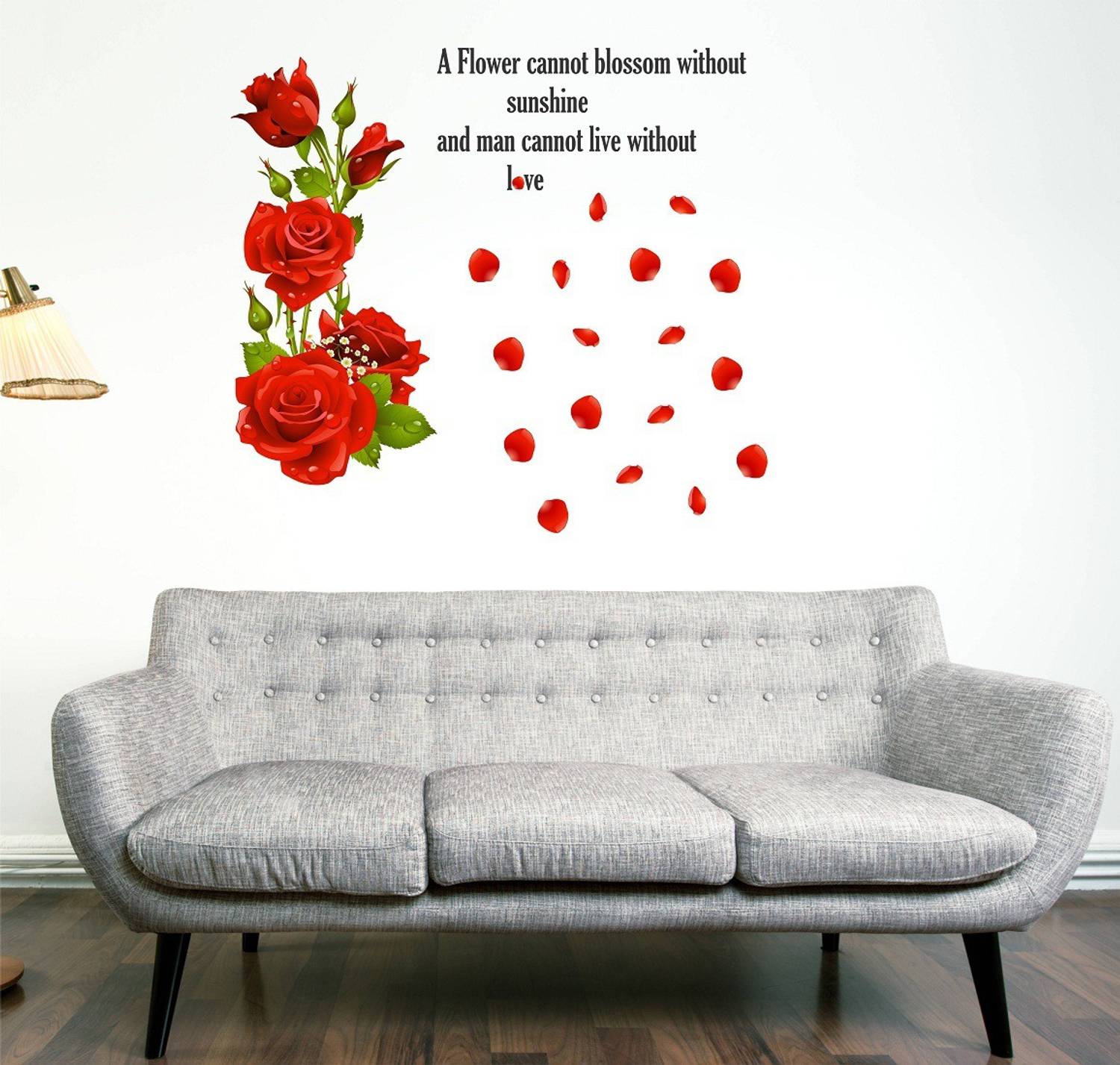 Zampyy 90 cm Red Roses with Quotes Large Vinyl Wallsticker(100 cm