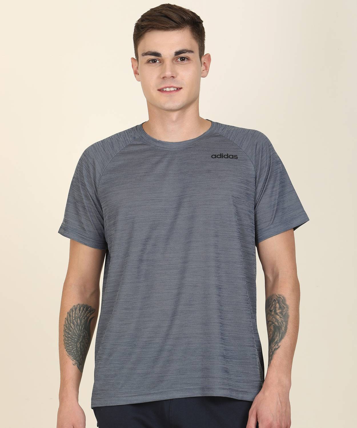 ADIDAS Self Design Men Round Neck Blue T-Shirt