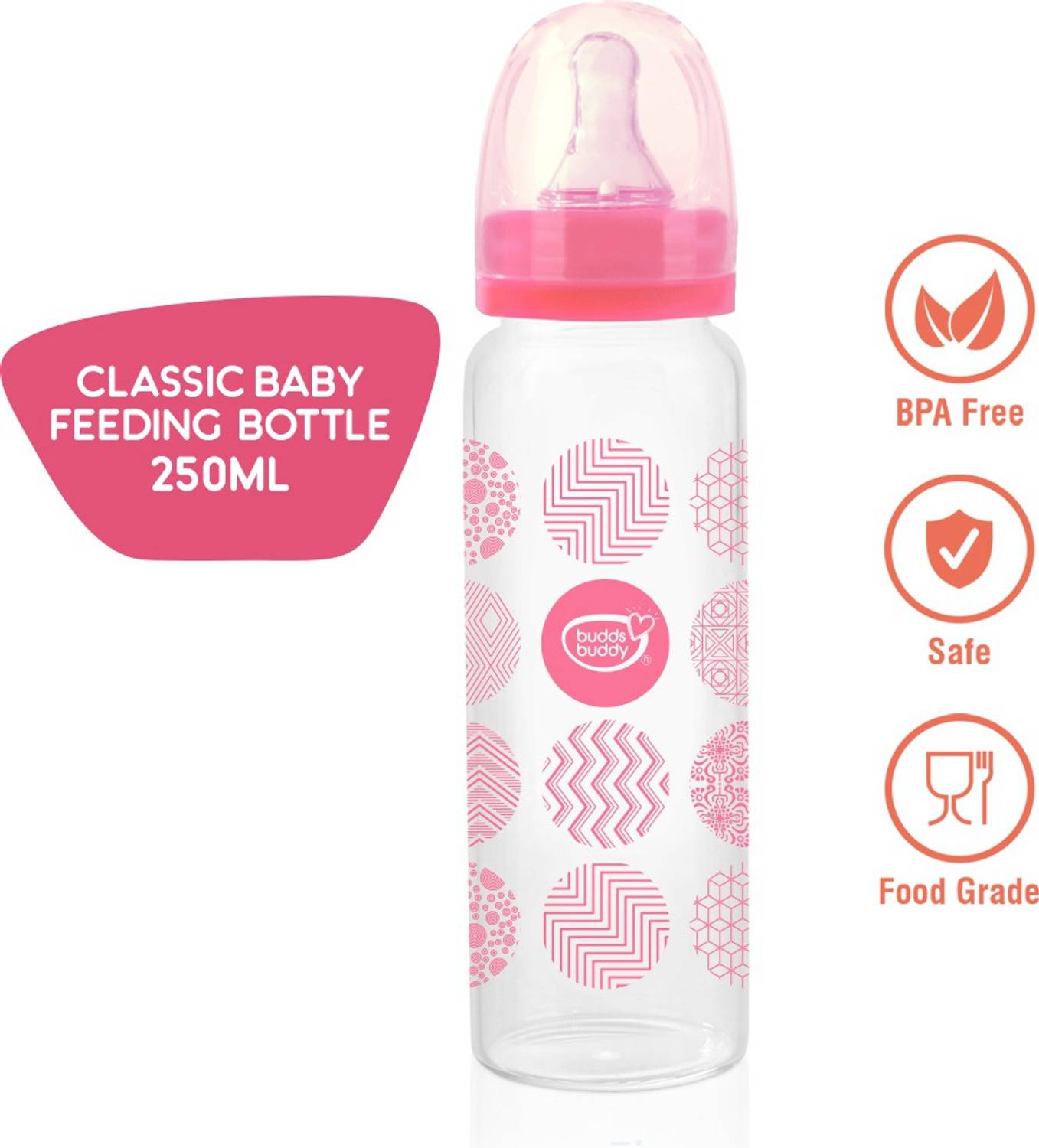 Buddsbuddy Classic BPA Free Regular Neck Baby Feeding Bottle, - 250 ml