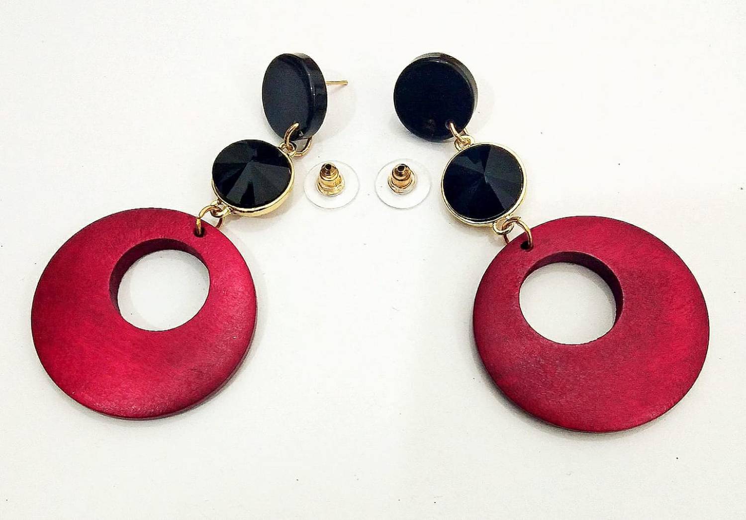 athizay Beautiful Stylish Ethnic Dark Pink Colour Wooden Light Weight Stud Earrings for Girls and Women Fashion jewellery Wood Stud Earring