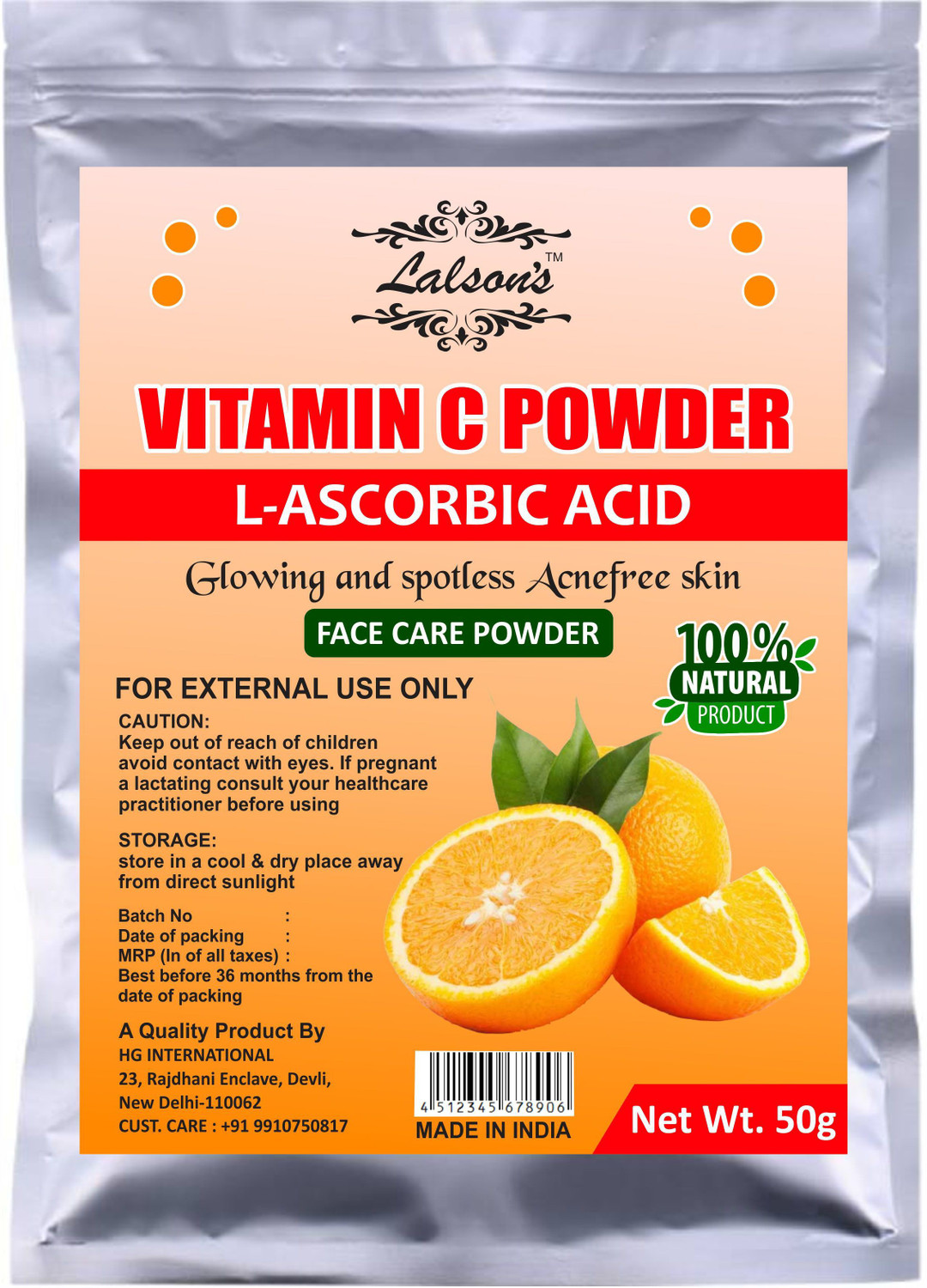Image of Lalson's Vitamin C Powder (L-Ascorbic Acid) For Use in Serums and Cosmetic Formulations