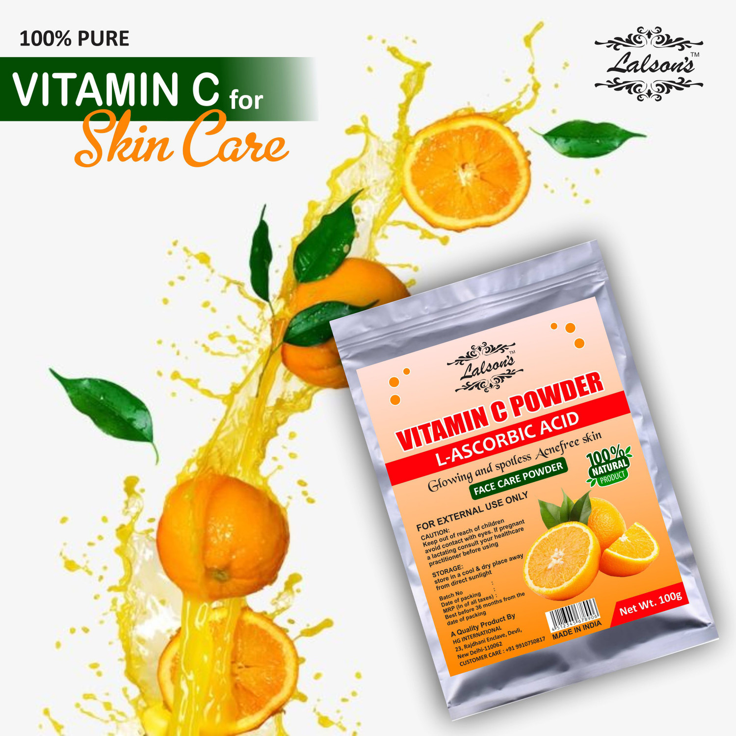 Image of Lalson's Vitamin C Powder (L-Ascorbic Acid) For Use in Serums and Cosmetic Formulations