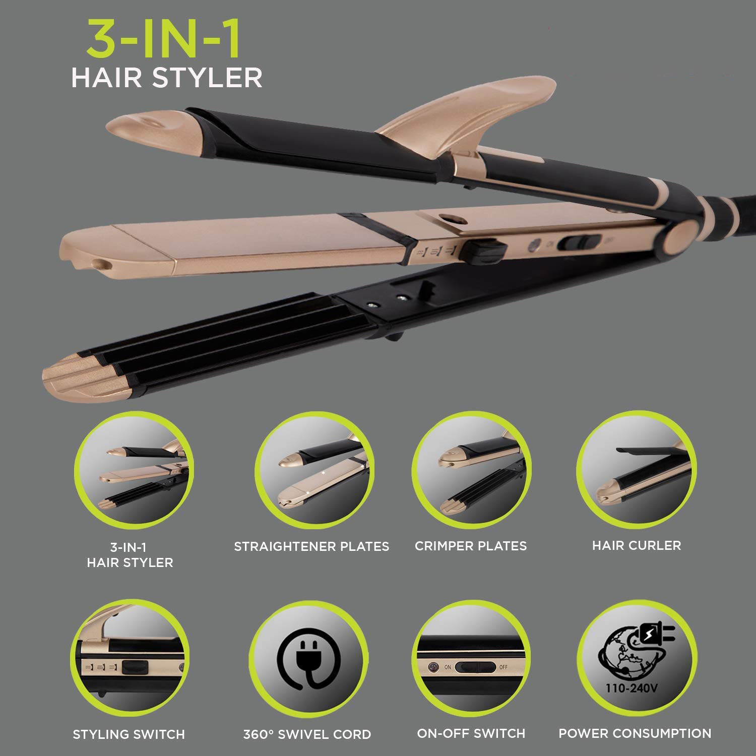 Image of VEGA VHSCC-01 3 in 1 Hair Styler - Straightener, Curler and Crimper & Go Style 1200 Hair Dryer VHDH-18 Personal Care Appliance Combo
