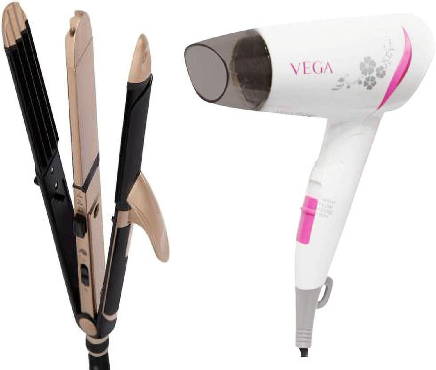 Image of VEGA VHSCC-01 3 in 1 Hair Styler - Straightener, Curler and Crimper & Go Style 1200 Hair Dryer VHDH-18 Personal Care Appliance Combo