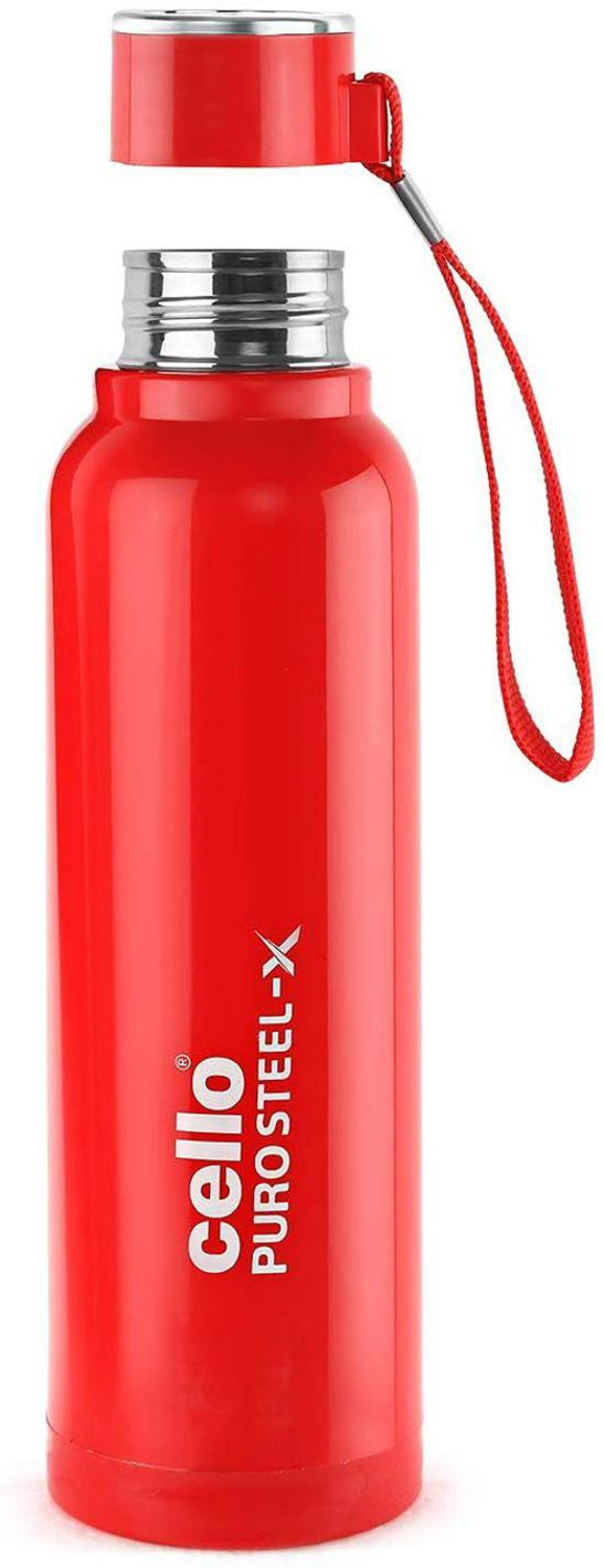 Image of cello Puro Steel-X Benz 600 Insulated Inner Steel Outer Plastic Water Bottle, 520 ml Steel, Plastic Bottle