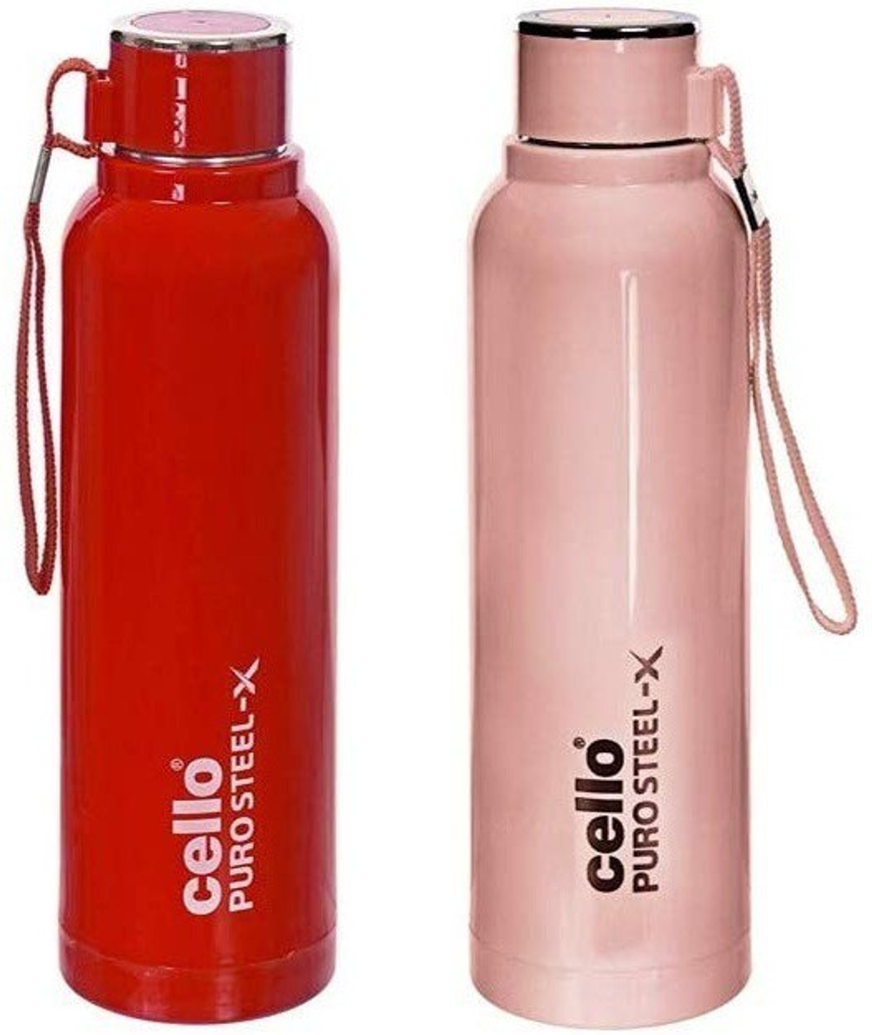 Image of cello Puro Steel-X Benz 600 Insulated Inner Steel Outer Plastic Water Bottle, 520 ml Steel, Plastic Bottle