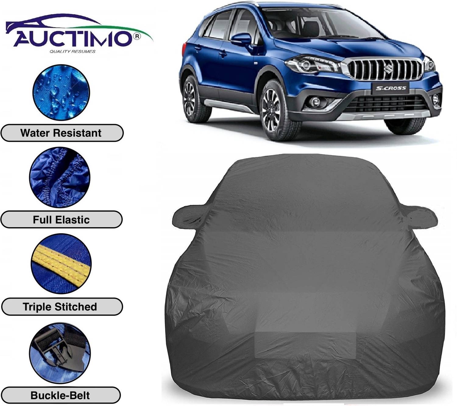 AUCTIMO Car Cover For Maruti Suzuki S-Cross (With Mirror Pockets)