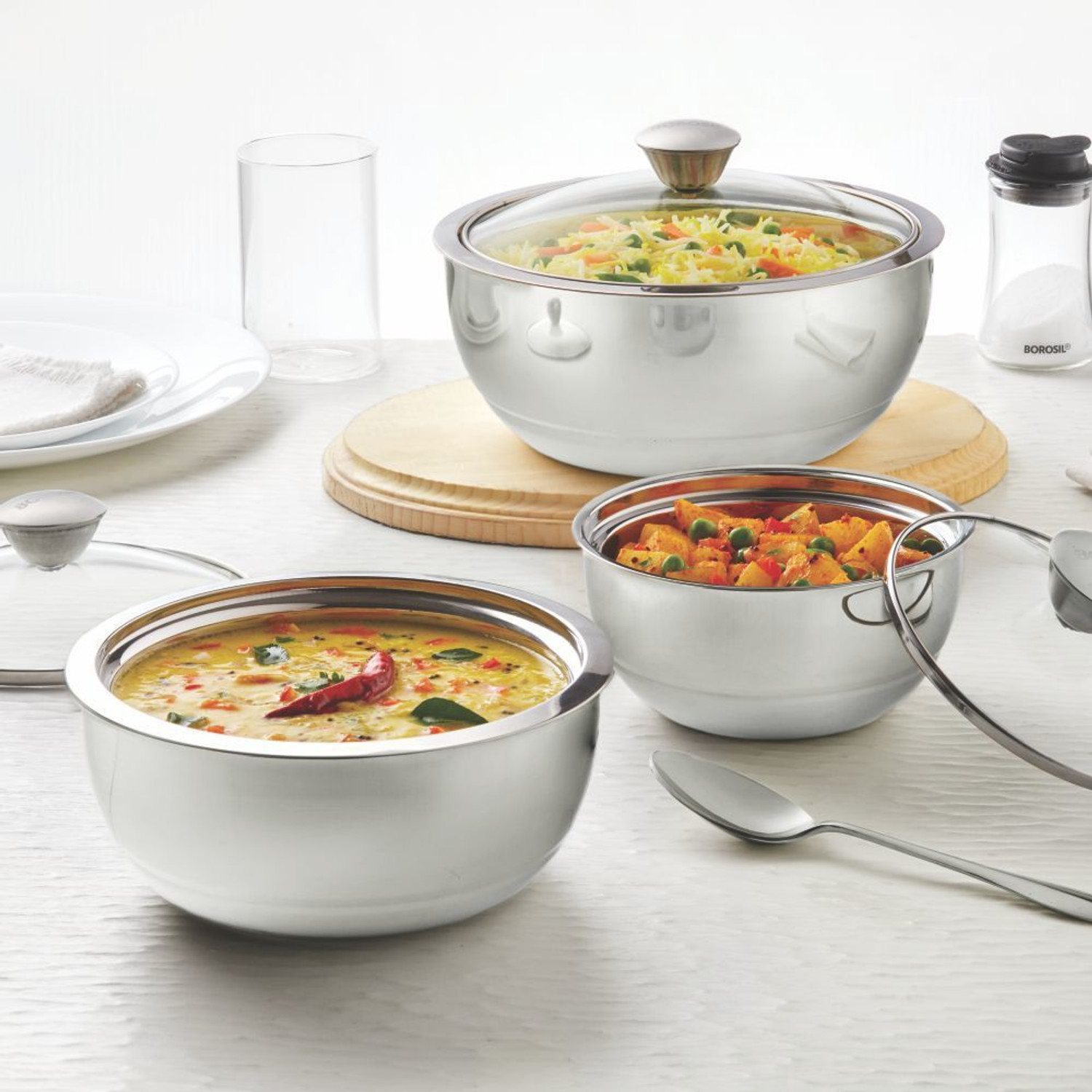 Image of BOROSIL Serve Fresh Pack of 3 Cook and Serve Casserole