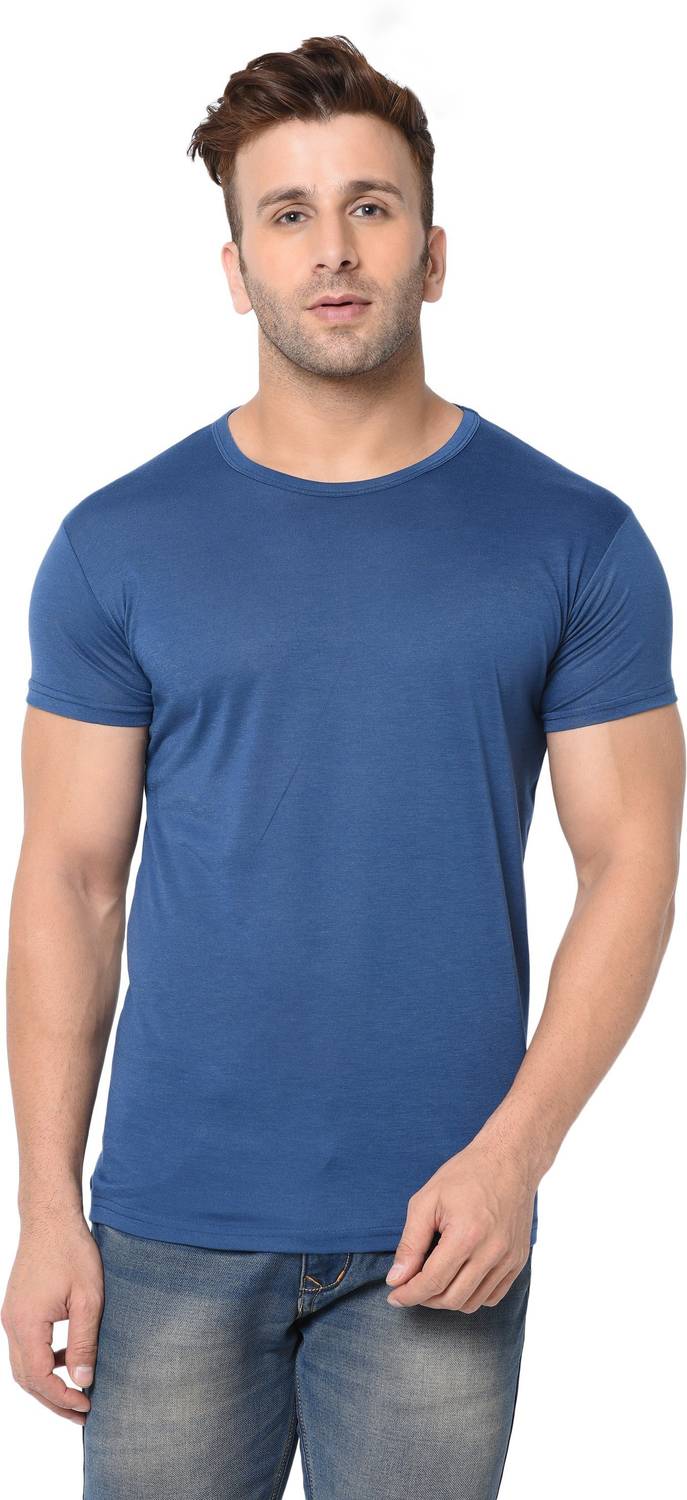 Tivy Solid Women Round Neck Dark Blue T-Shirt