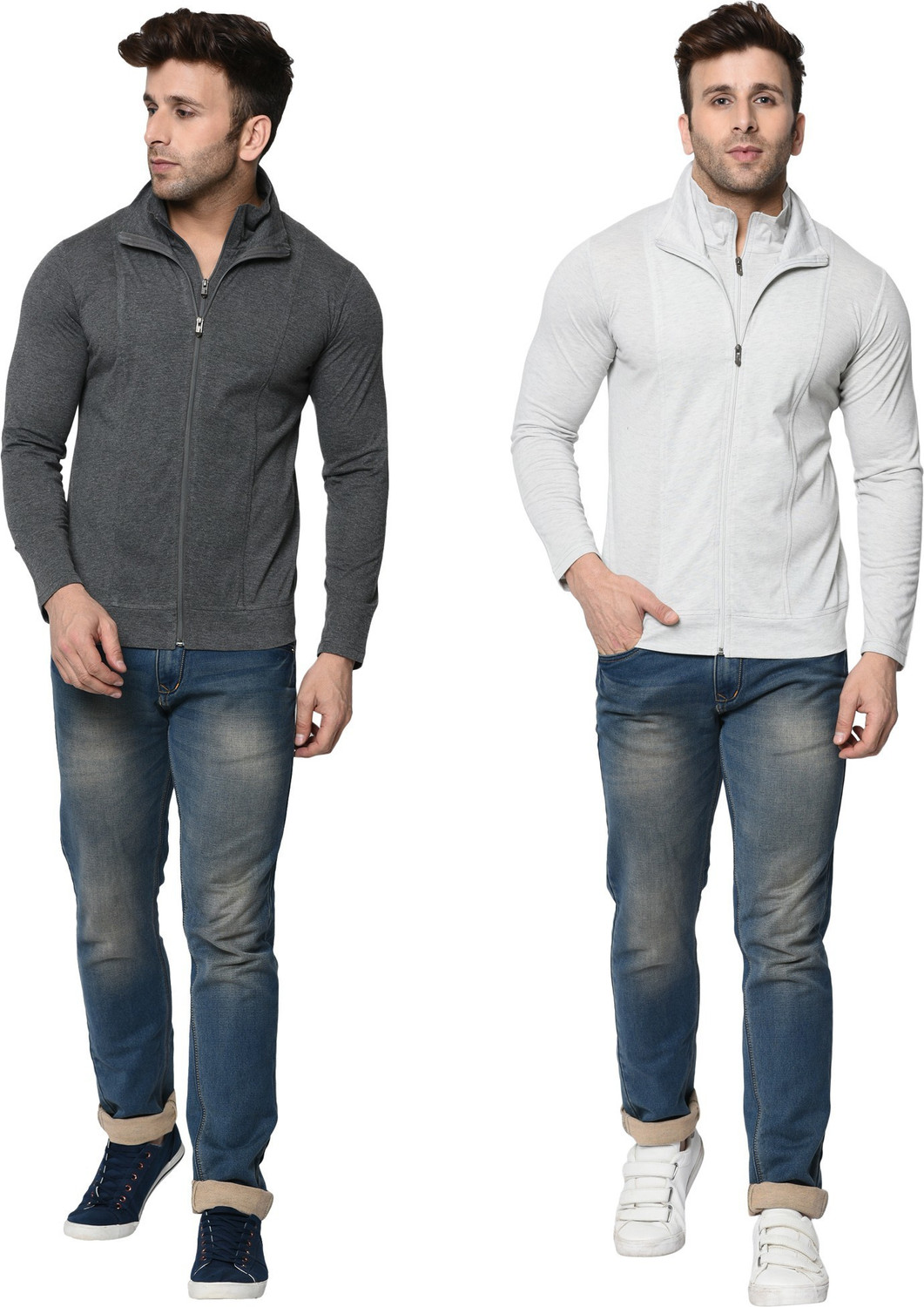 Image of Jangoboy Pack of 2 Turtle Neck T-Shirt Combo Pack Men Solid Turtle Neck Cotton Blend Grey T-Shirt