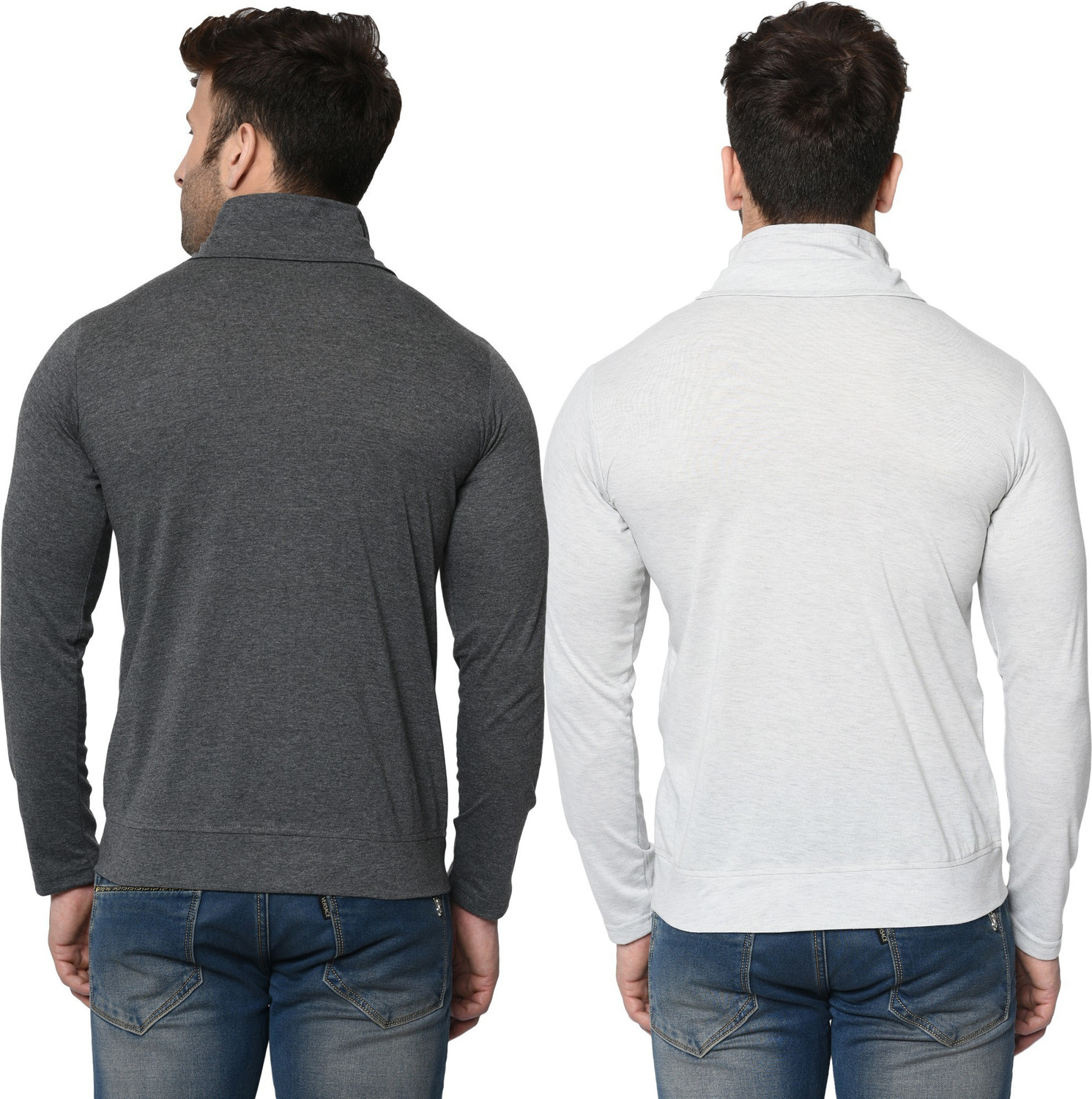 Image of Jangoboy Pack of 2 Turtle Neck T-Shirt Combo Pack Men Solid Turtle Neck Cotton Blend Grey T-Shirt