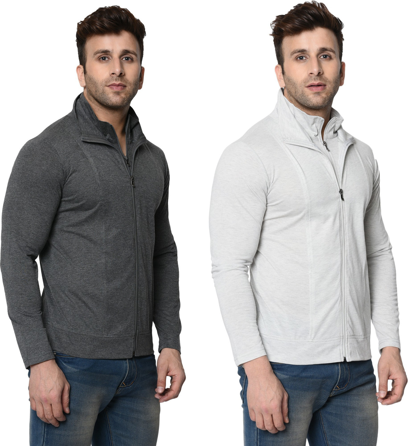 Image of Jangoboy Pack of 2 Turtle Neck T-Shirt Combo Pack Men Solid Turtle Neck Cotton Blend Grey T-Shirt