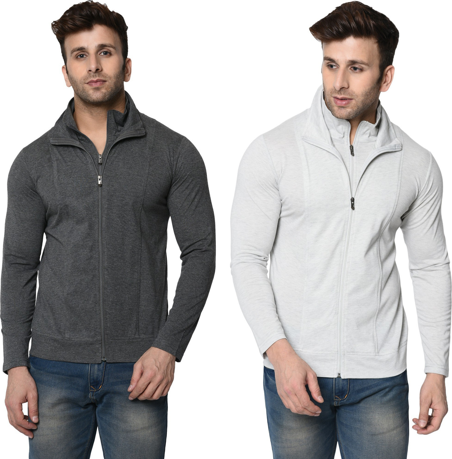 Image of Jangoboy Pack of 2 Turtle Neck T-Shirt Combo Pack Men Solid Turtle Neck Cotton Blend Grey T-Shirt