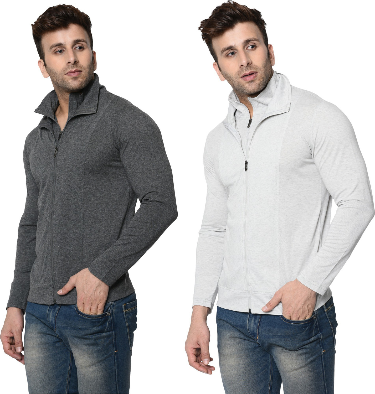 Image of Jangoboy Pack of 2 Turtle Neck T-Shirt Combo Pack Men Solid Turtle Neck Cotton Blend Grey T-Shirt