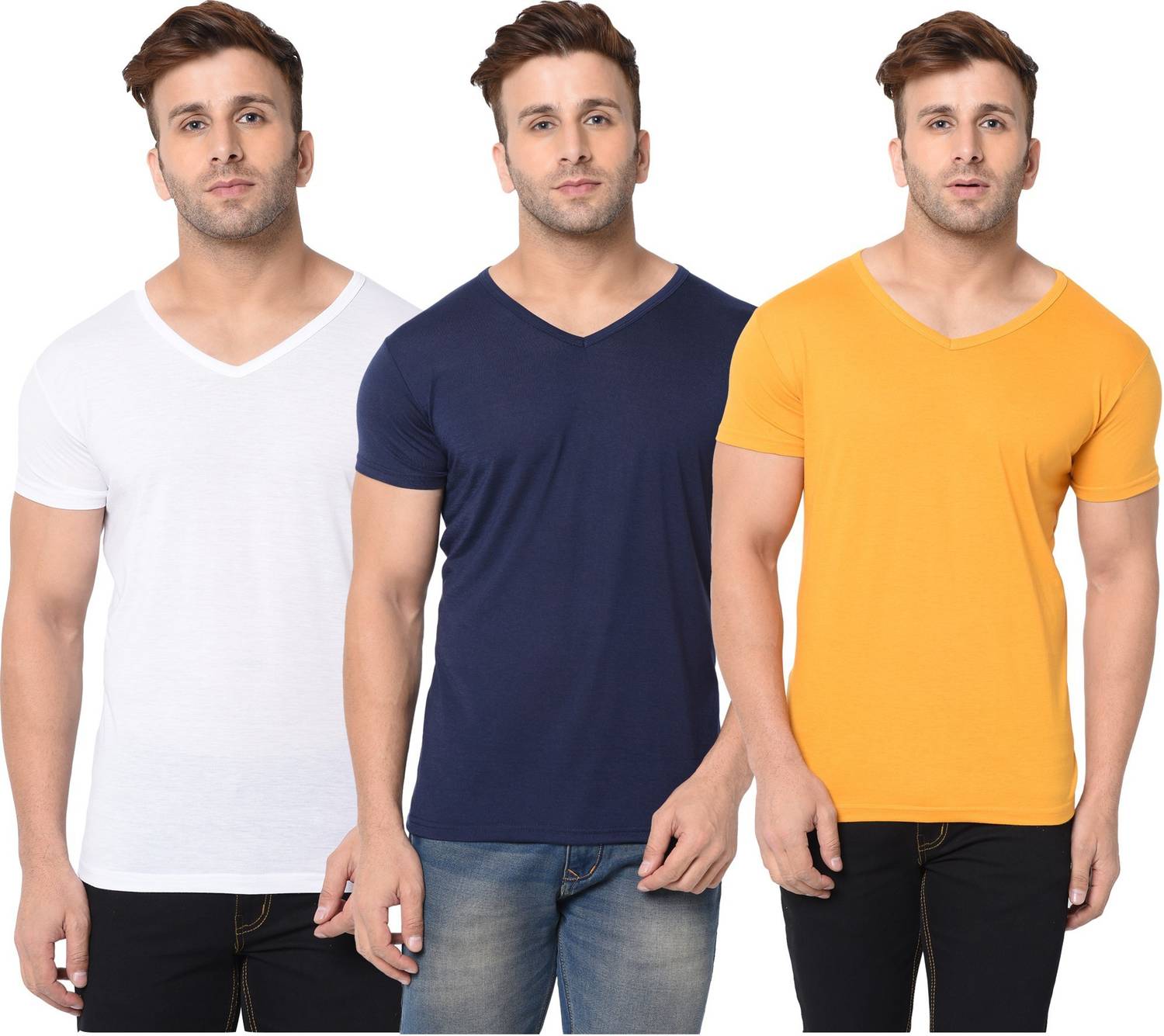 Jangoboy Solid Men V Neck Dark Blue, White, Yellow T-Shirt - Buy Jangoboy Solid Men V Neck Dark Blue, White, Yellow T-Shirt Online at Best Prices in India | Flipkart.com