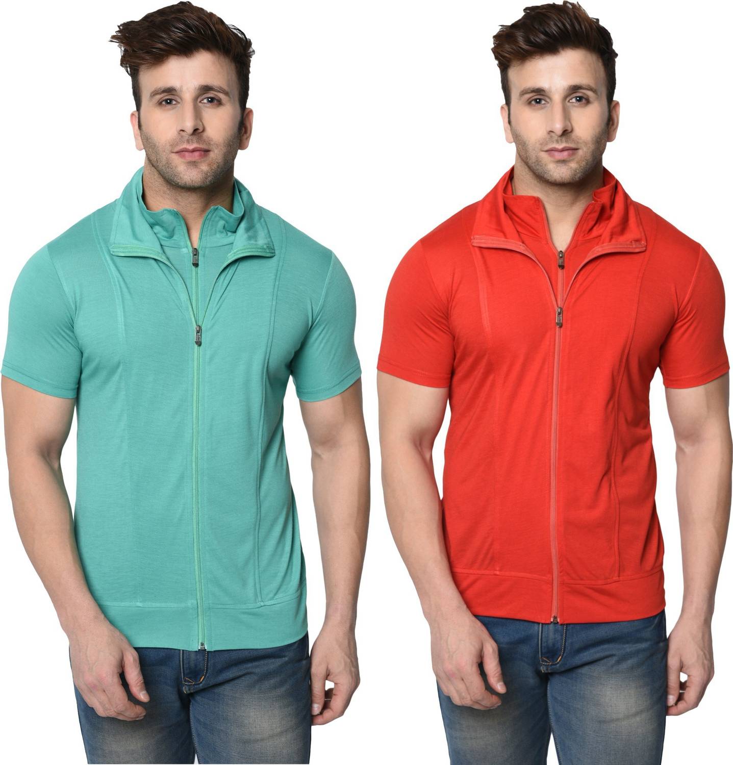 Jangoboy Solid Men Polo Neck Red, Green T-Shirt