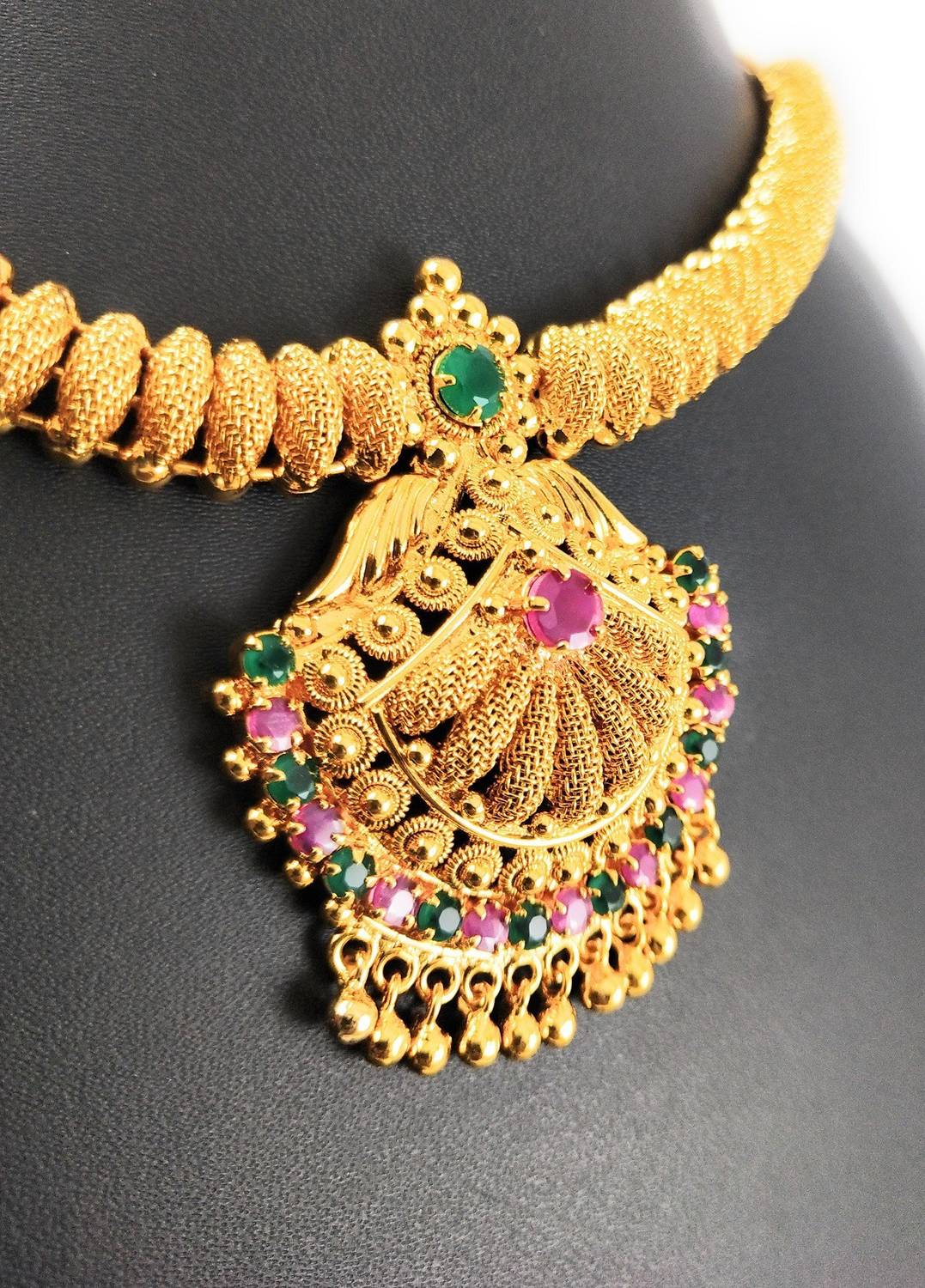 AFJ GOLD One Gram Micro Gold Plated Traditional Trendy Designer Stone Necklace Emerald, Ruby Gold-plated Plated Copper Necklace