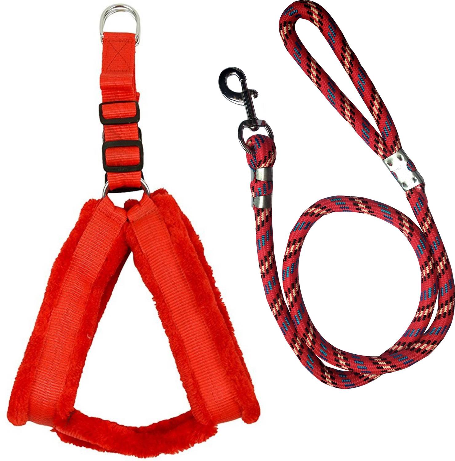 BODY BUILDING Dog Belt Combo of 1 inch Red Feather Padded Dog Body Cross Harness with Red Lead 1.5m lengthy Dog Harness & Leash