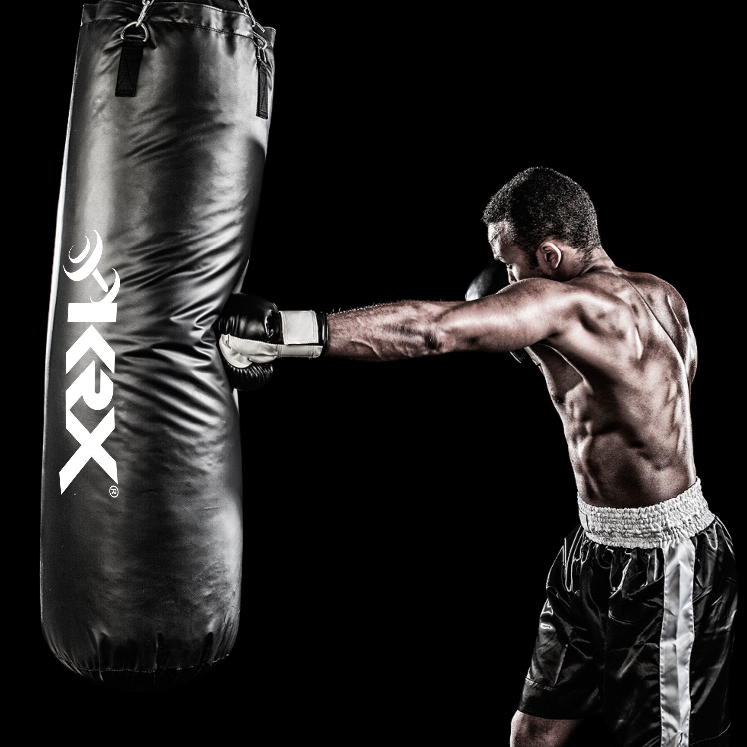 Image of KRX Ultimate 3 Feet Filled Black Punching Bag PU Leather with Chain Hanging Bag