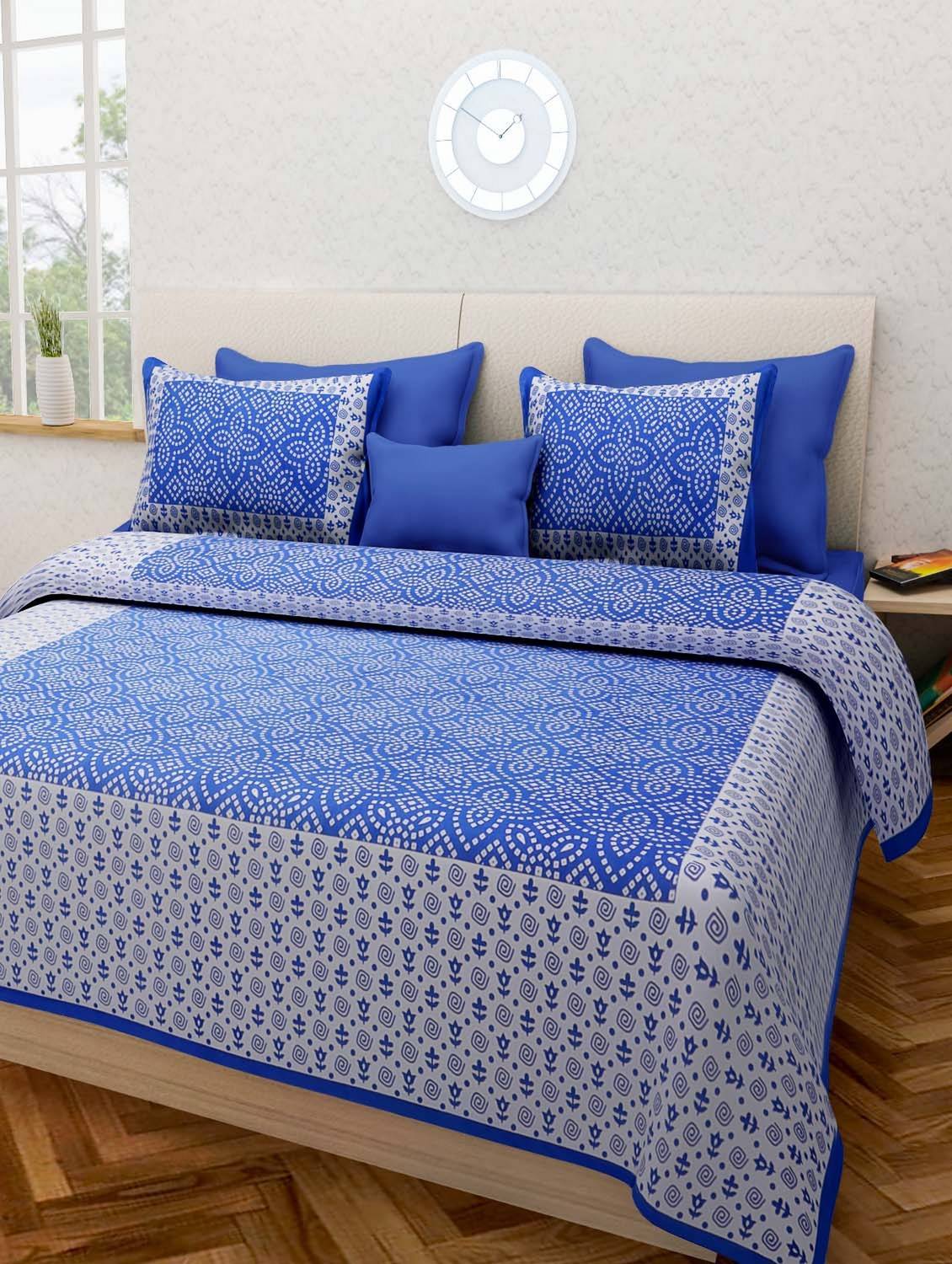 Almighty Creations Cotton Double Flat 144 TC Printed 1 Bedsheet with 2 Pillow Covers