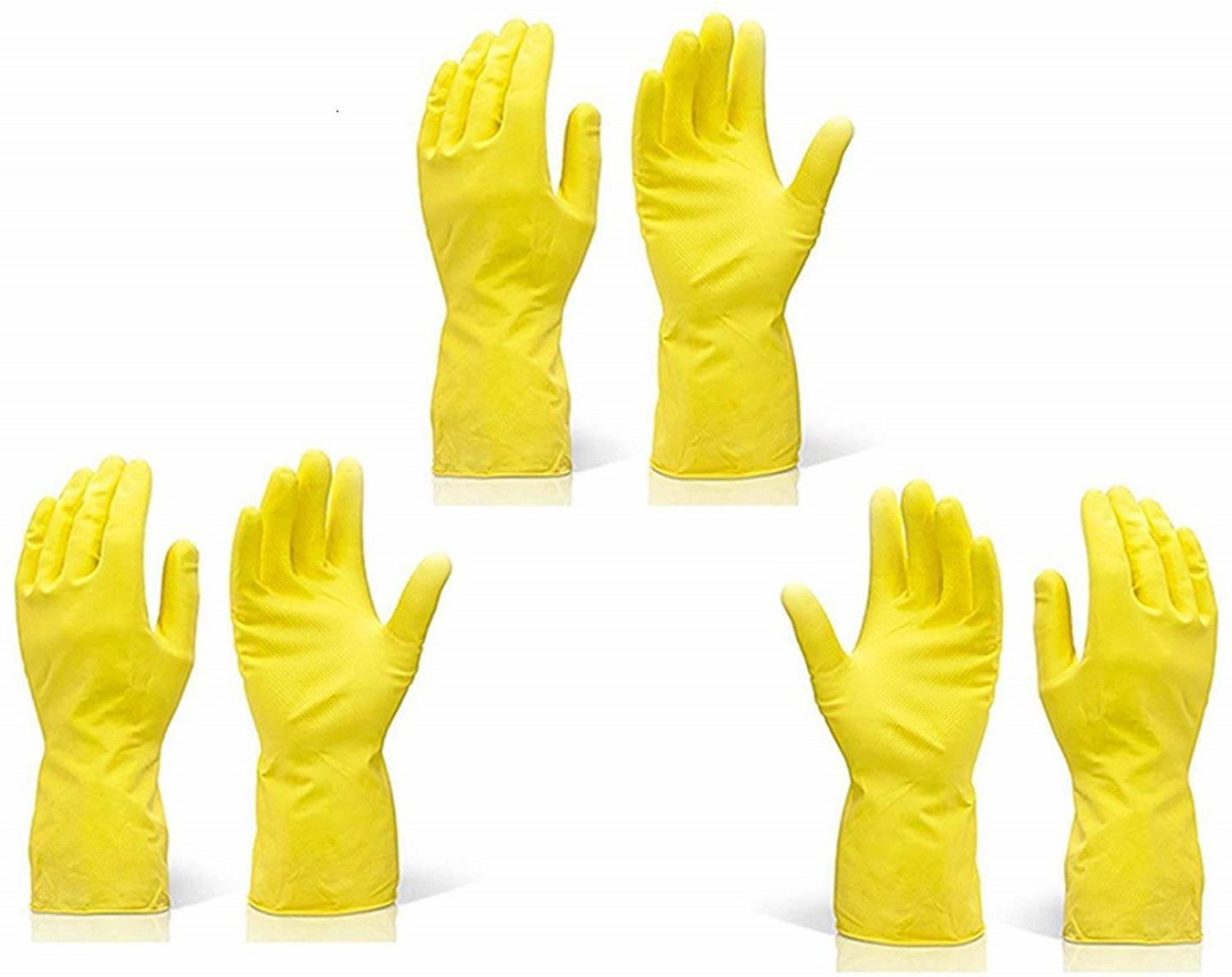 AANGAN Reusable Washing and Cleaning Rubber Hand Gloves for Kitchen and Garden (Yellow Color) Wet and Dry Disposable Glove Set