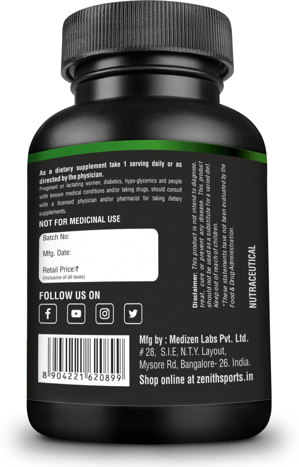 Zenith Nutrition Sports L-Glutamine 1000mg per serving of 2