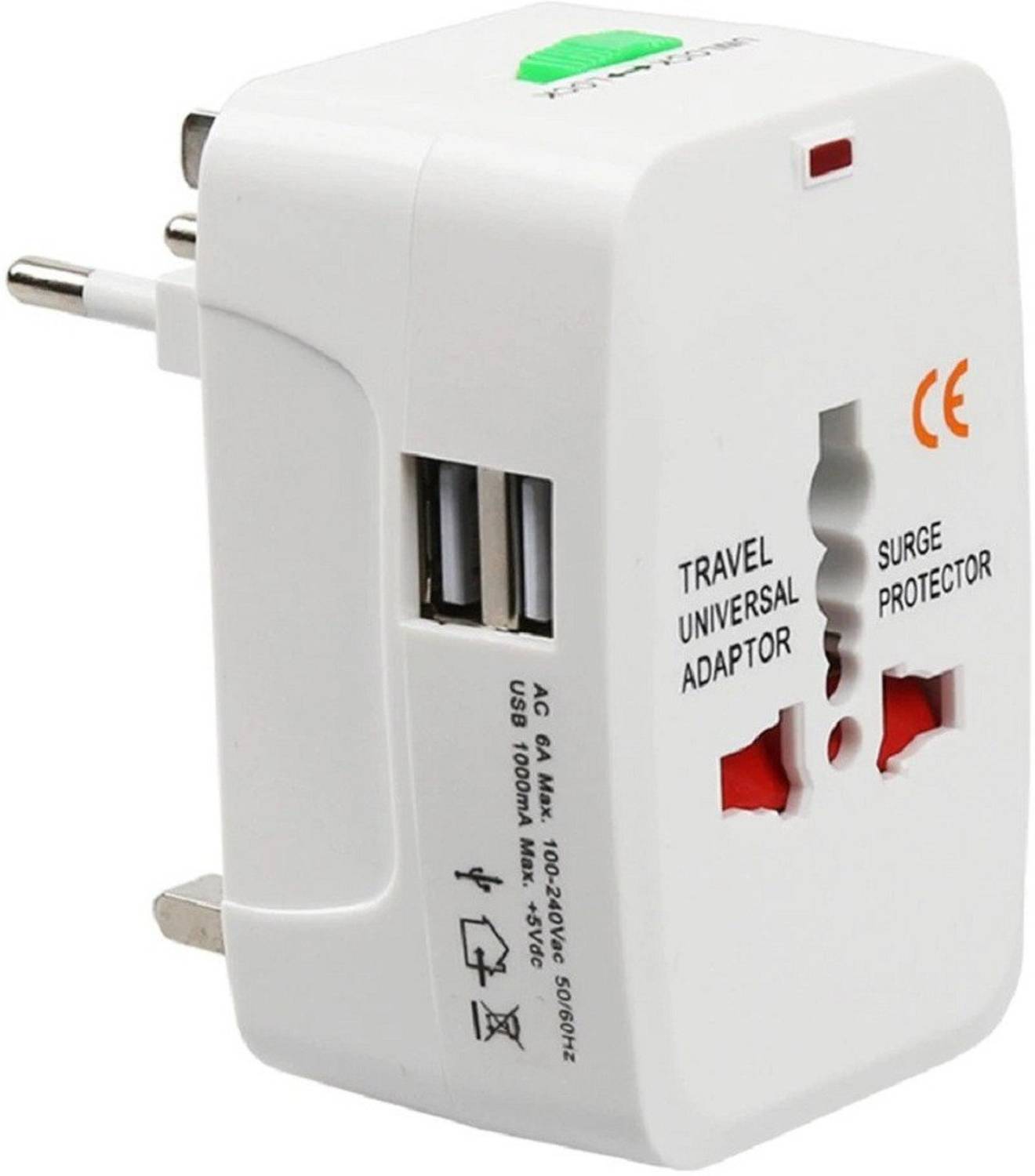 GLAMAXY Universal Travel Adapter with Built-in Dual USB Charger Ports (White) Worldwide Adaptor