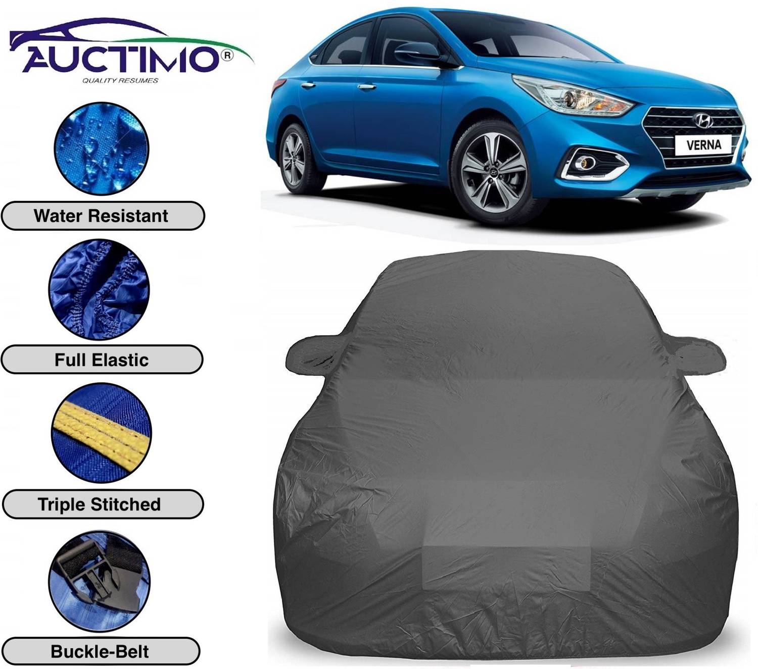 AUCTIMO Car Cover For Hyundai Verna (With Mirror Pockets)