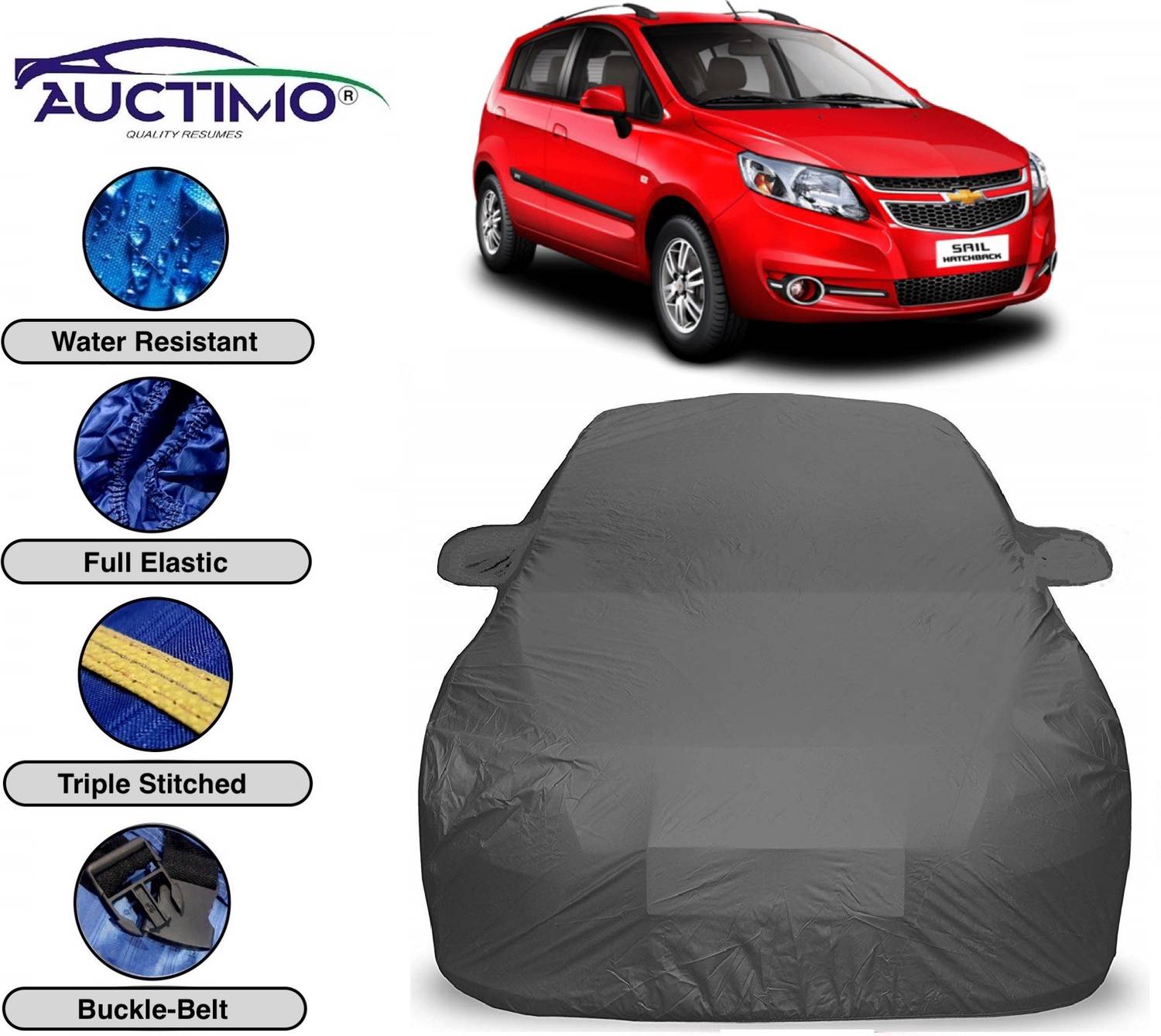 AUCTIMO Car Cover For Chevrolet Sail Hatchback (With Mirror Pockets)