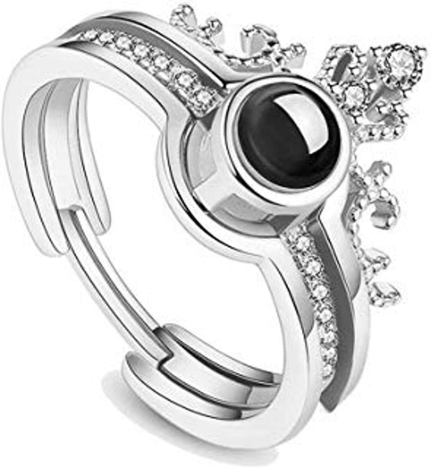 Image of MEENAZ 100 Language I Love U Ring Rose Gold Silver Rings for girls women girlfriend Valentine gifts Proposal Ring Brass, Crystal, Stone Cubic Zirconia, Diamond Silver Plated Ring