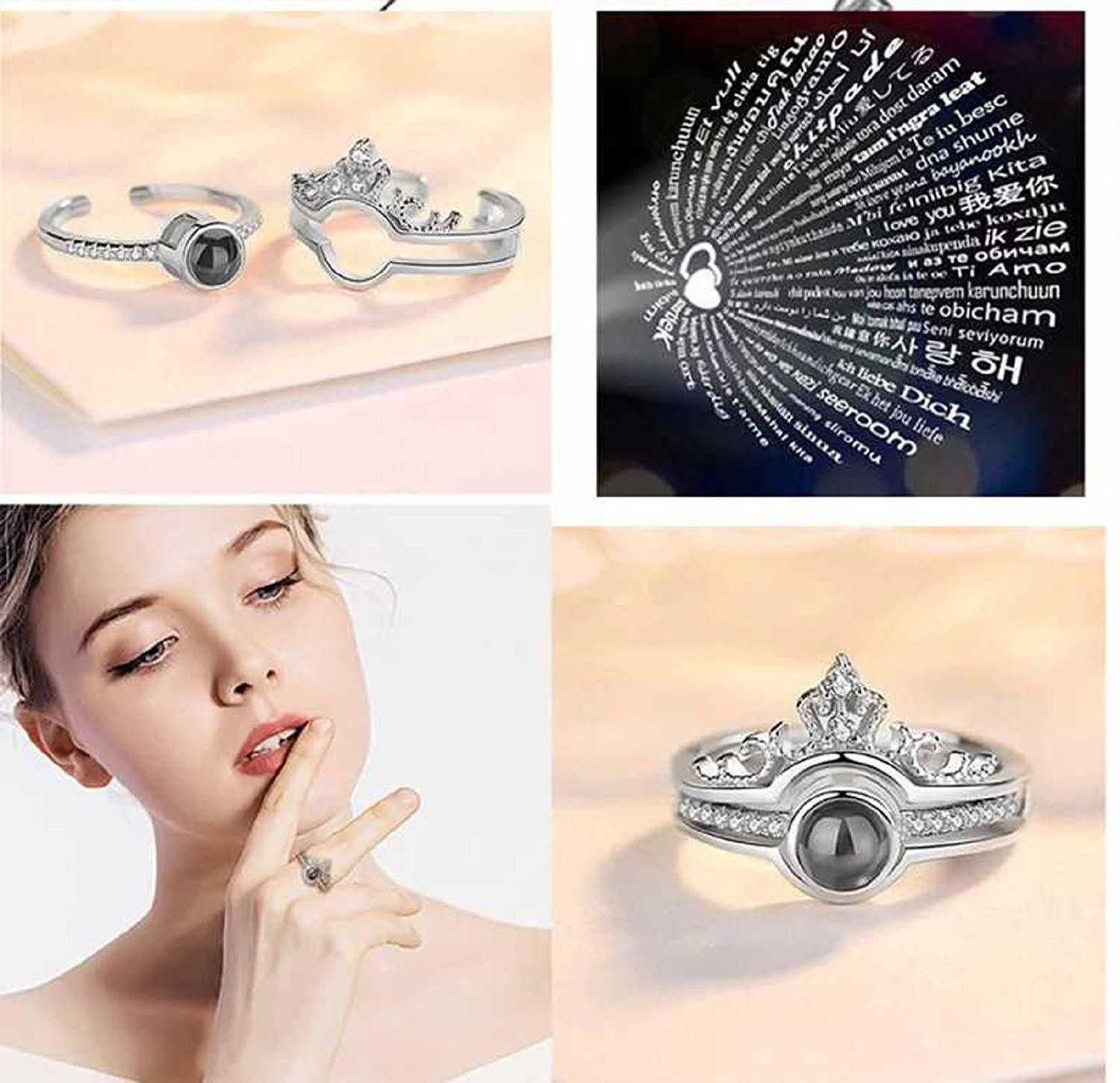 Image of MEENAZ 100 Language I Love U Ring Rose Gold Silver Rings for girls women girlfriend Valentine gifts Proposal Ring Brass, Crystal, Stone Cubic Zirconia, Diamond Silver Plated Ring