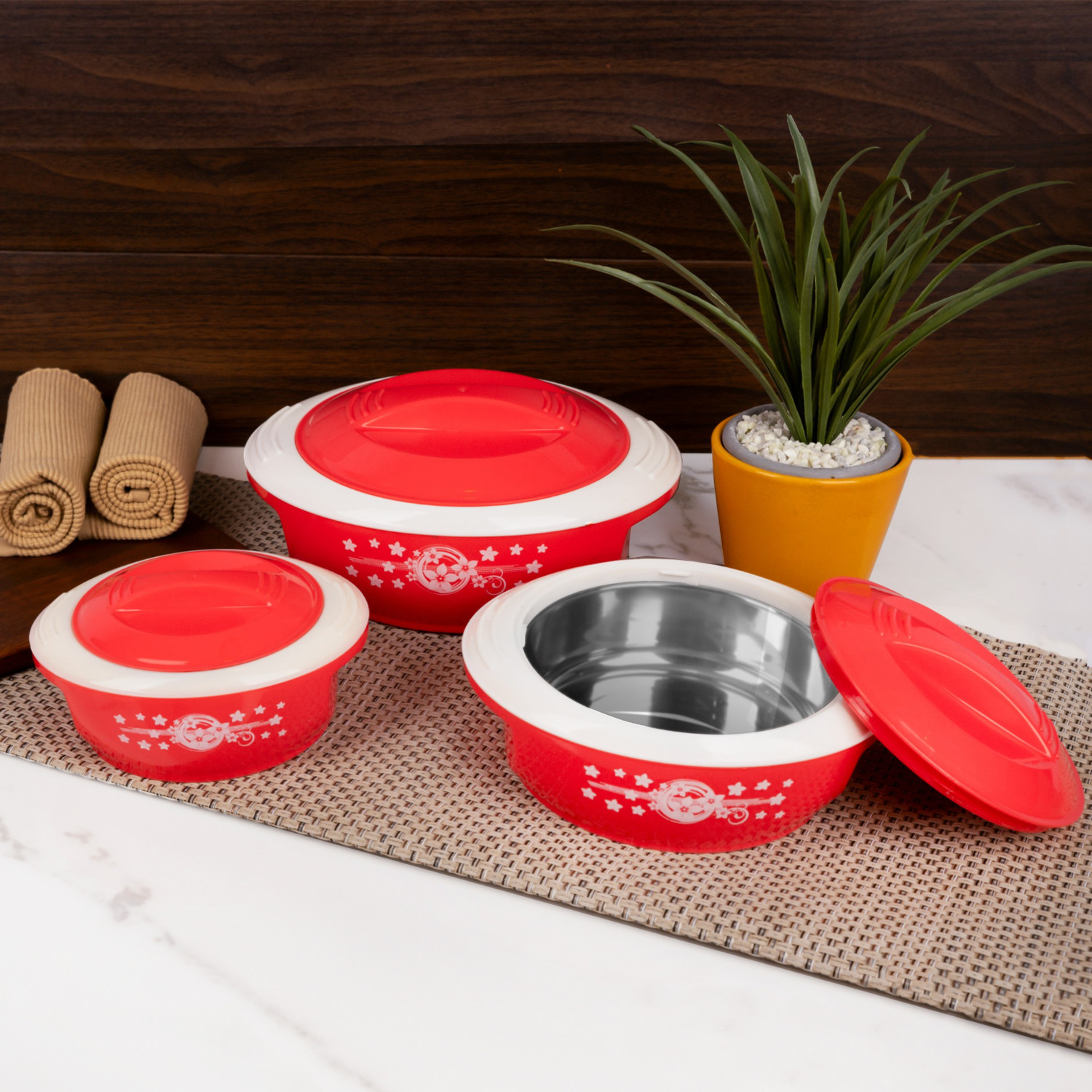 Image of Flipkart SmartBuy Classic Pack of 3 Thermoware Casserole Set
