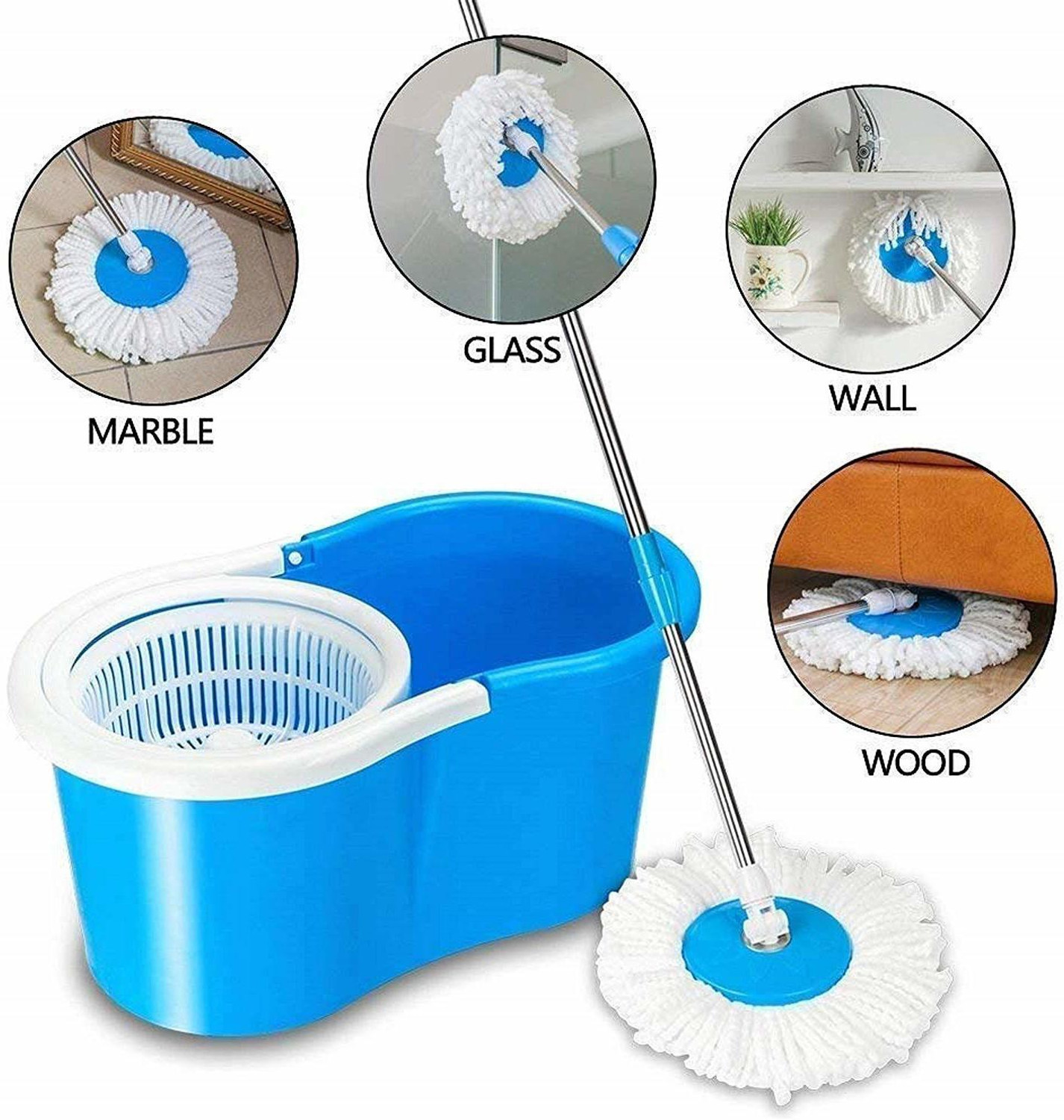 Image of GTE Spin Bucket Mop with 2 Refills- Super Absorbent Refills for All Type of Floors, 360 Degree Spin Bucket, 180 Degree Bendable Handle, for Perfect Cleaning (Color May Vary) Cleaning Wipe, Bucket, Dustbin, Mop Refill, Mop Set, Mop