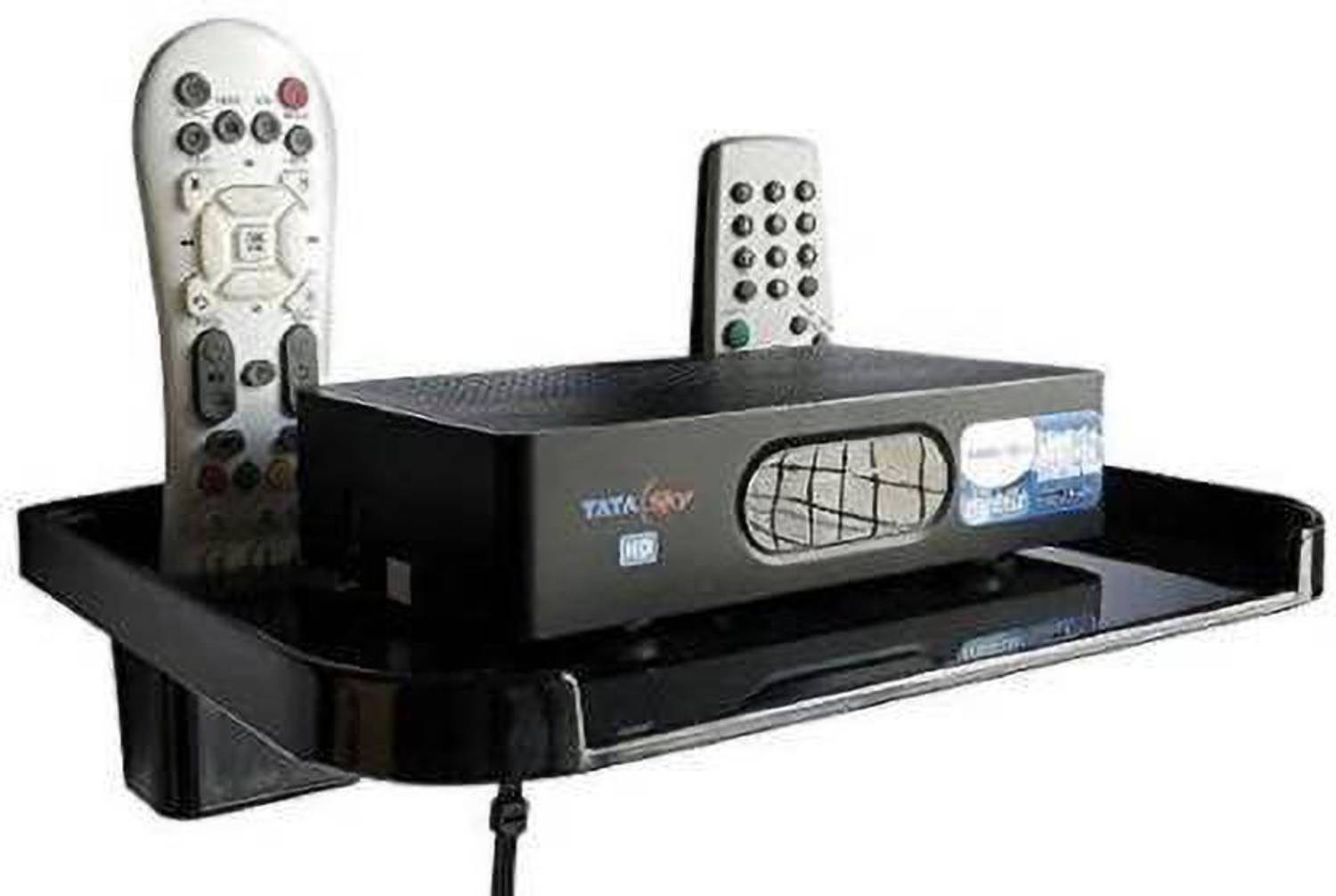 AVB Set Top Box Shelves Clear With Remote Holder/Tv Set Top Box Stand With Remote Holde/Wall Mount Wifi Stand/Mobile Charging Dock - Combo Of 2 Pieces Plastic, Acrylic Wall Shelf (Number of Shelves - 2, Clear) Plastic Wall Shelf