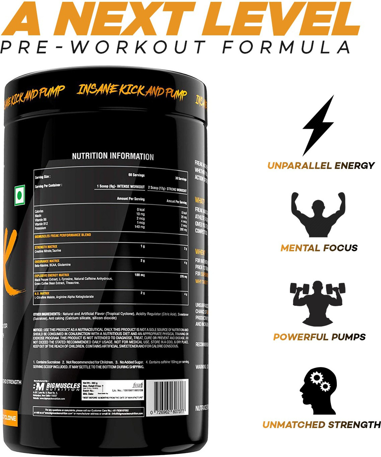 Image of BIGMUSCLES NUTRITION Freak Sydney Sunset Tropical Cyclone Preworkout 60 Serving Pre Workout
