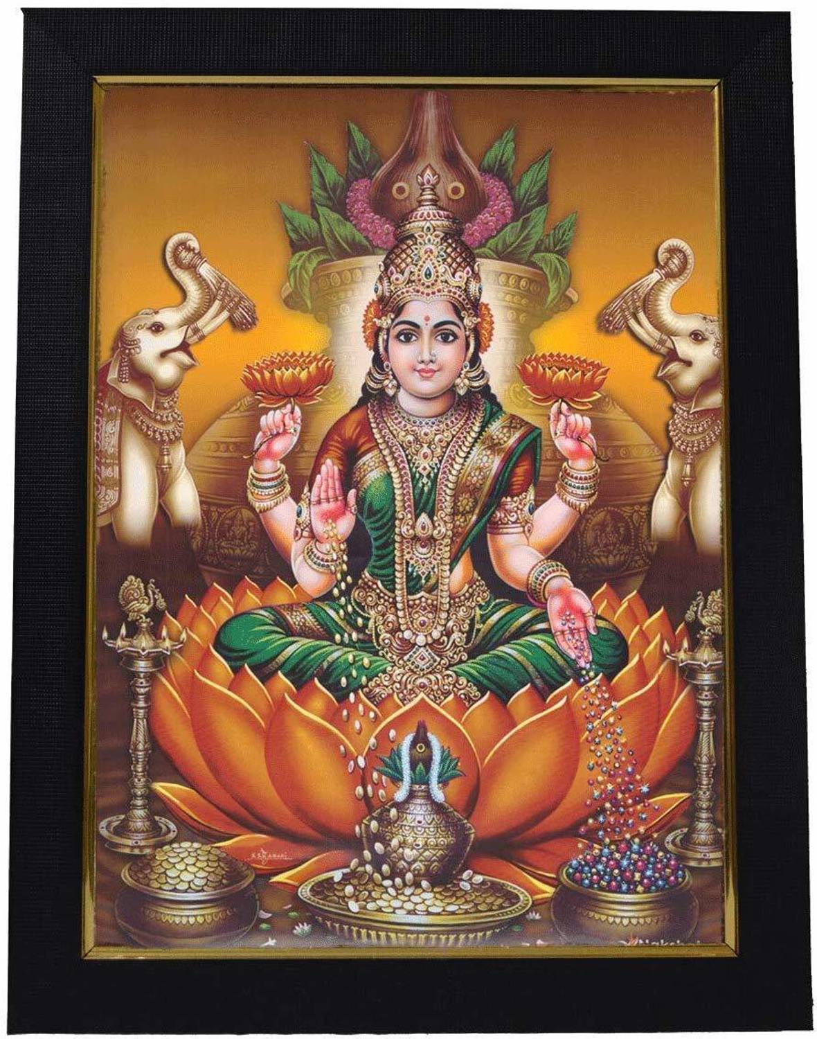 99CRAFTS Goddess Lakshmi / Laxmi Devi / Dhana Lakshmi Gold Photo Frame for Wall Hangings and Pooja Room Religious Frame
